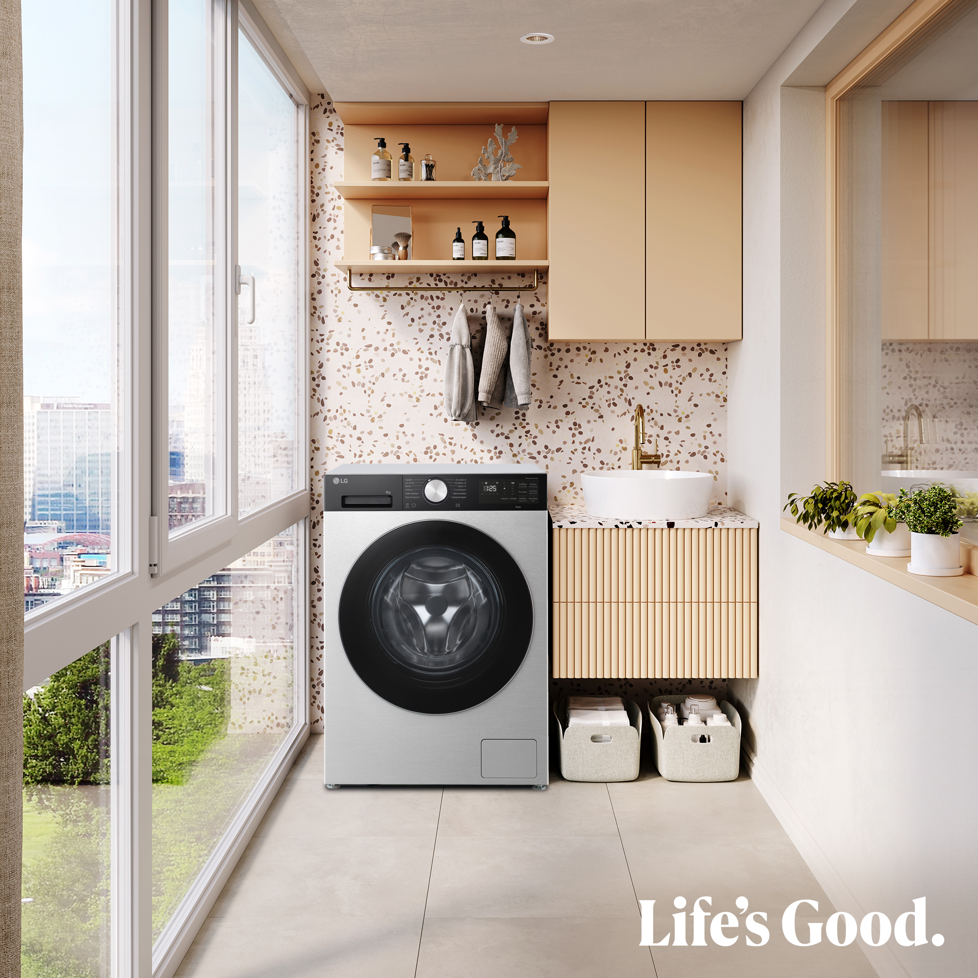 Lavadora carga frontal - LG F2X50S8TSC, 8 kg, 1200 rpm, 12 programas, Fondo reducido, Inox
