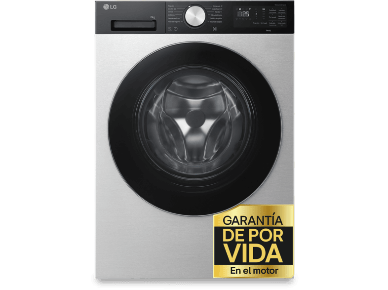 Lavadora carga frontal - LG F2X50S8TSC, 8 kg, 1200 rpm, 12 programas, Fondo reducido, Inox