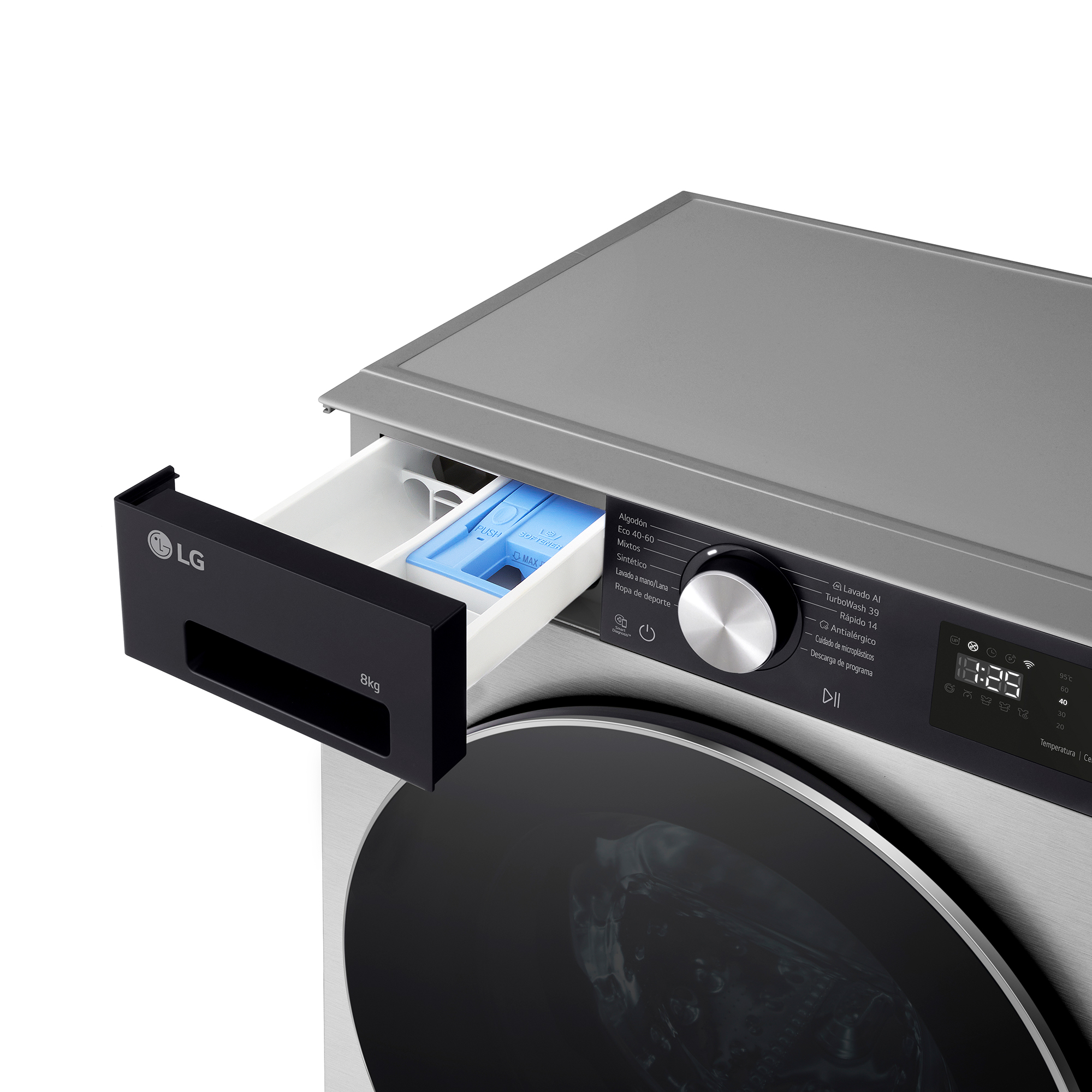 Lavadora carga frontal - LG F2X50S8TSC, 8 kg, 1200 rpm, 12 programas, Fondo reducido, Inox