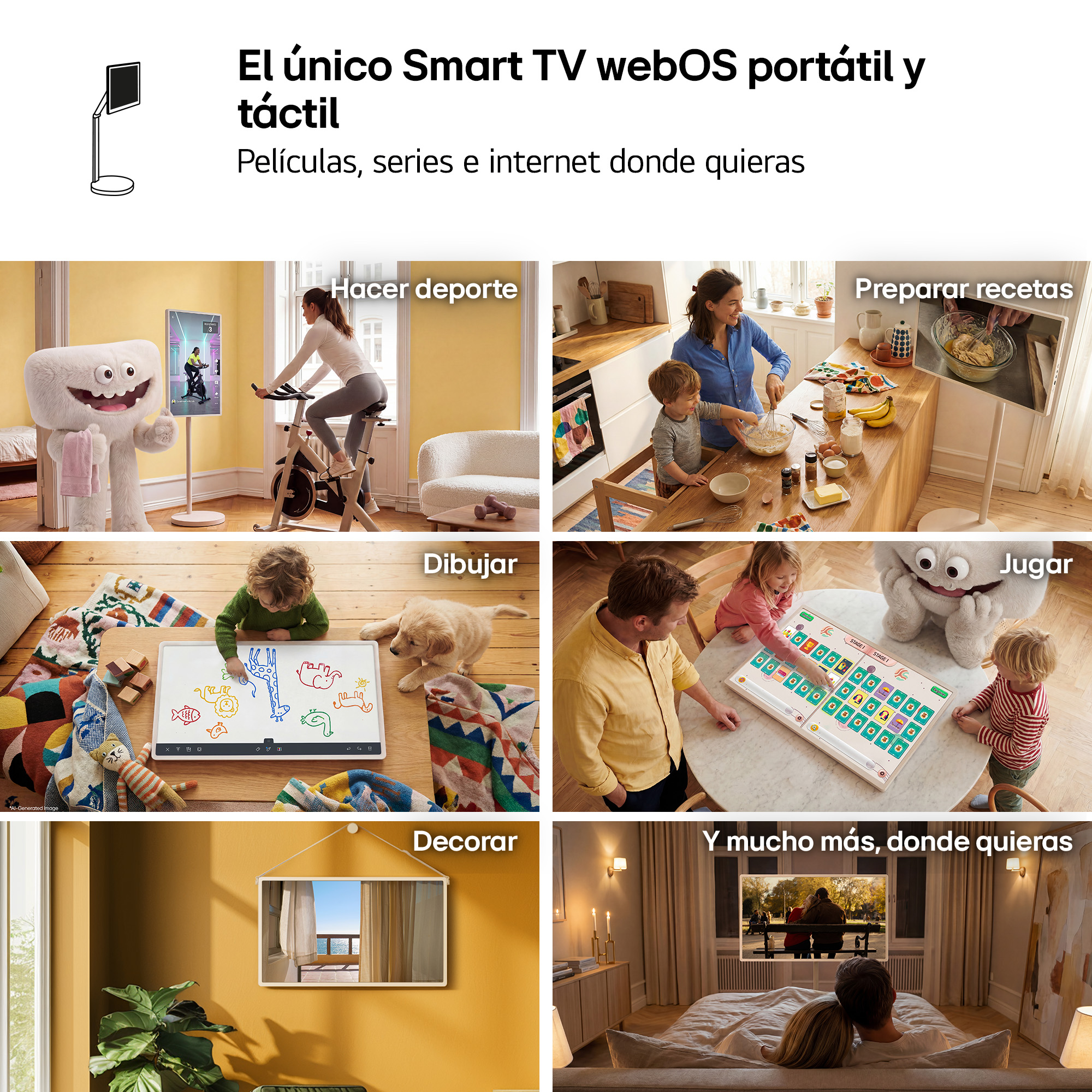 TV LED 32" - LG StanbyMe 2 32LX6BPGA, UHD 4K, Procesador Inteligente α8 AI Processor 4K Gen3, Smart TV, Blanco Roto