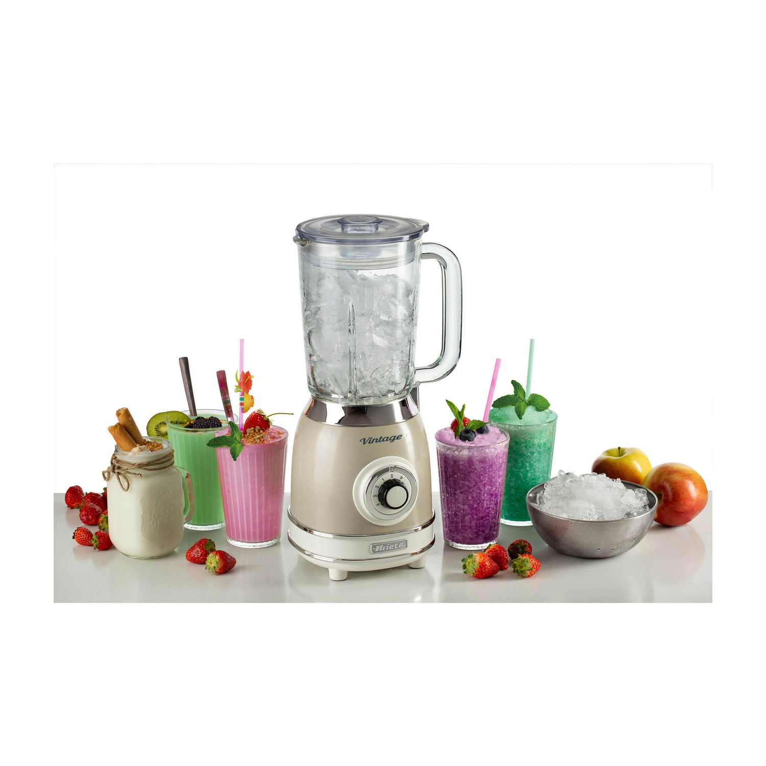 FRULLATORE ARIETE FRULLATORE VINTAGE, Potenza 1000 W, Caraffa da 1.5 l, 4 velocità, Vetro, 4 Lame in acciaio inox, BEIGE