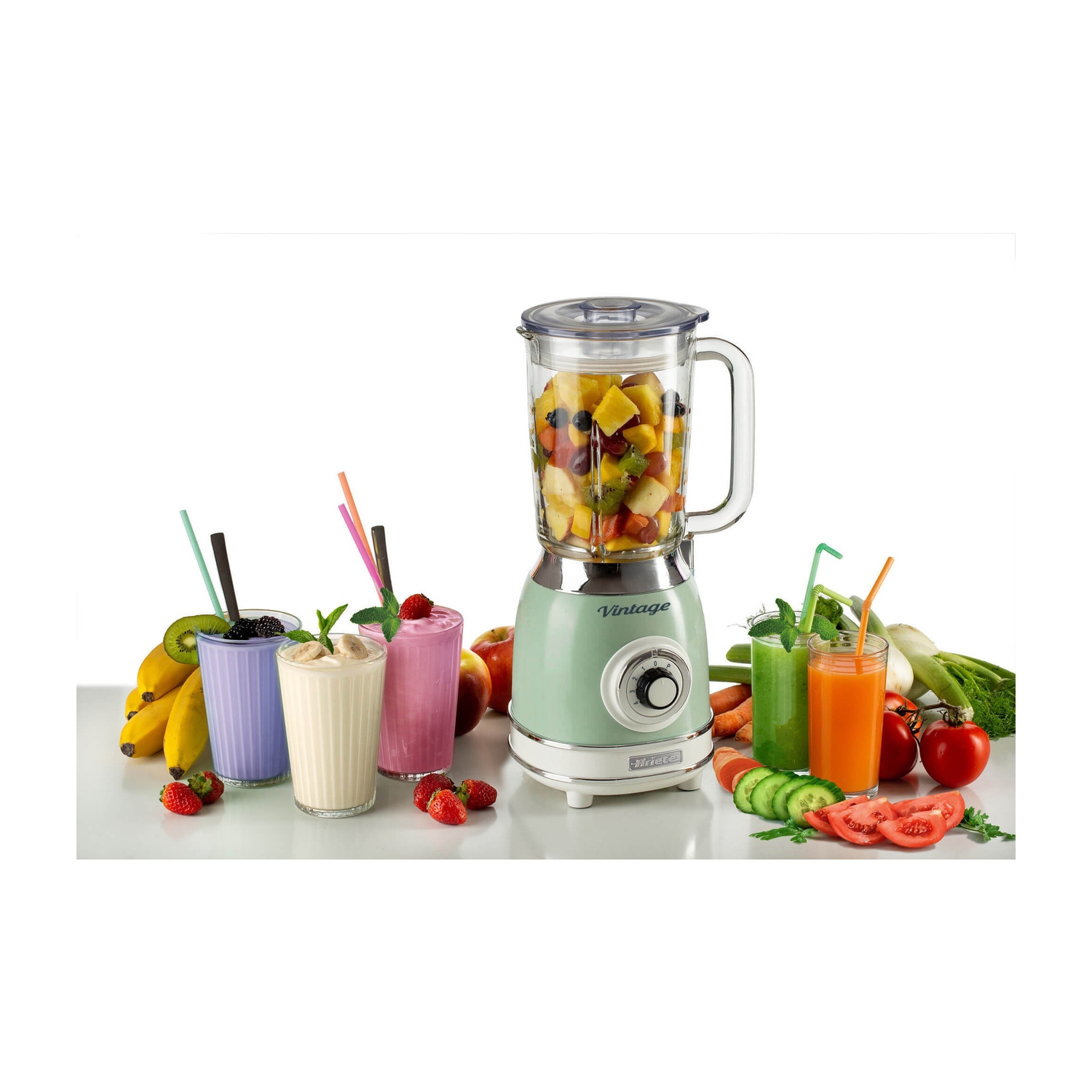 FRULLATORE ARIETE FRULLATORE VINTAGE, Potenza 1000 W, Caraffa da 1.5 l, 4 velocità, Vetro, 4 Lame in acciaio inox, VERDE