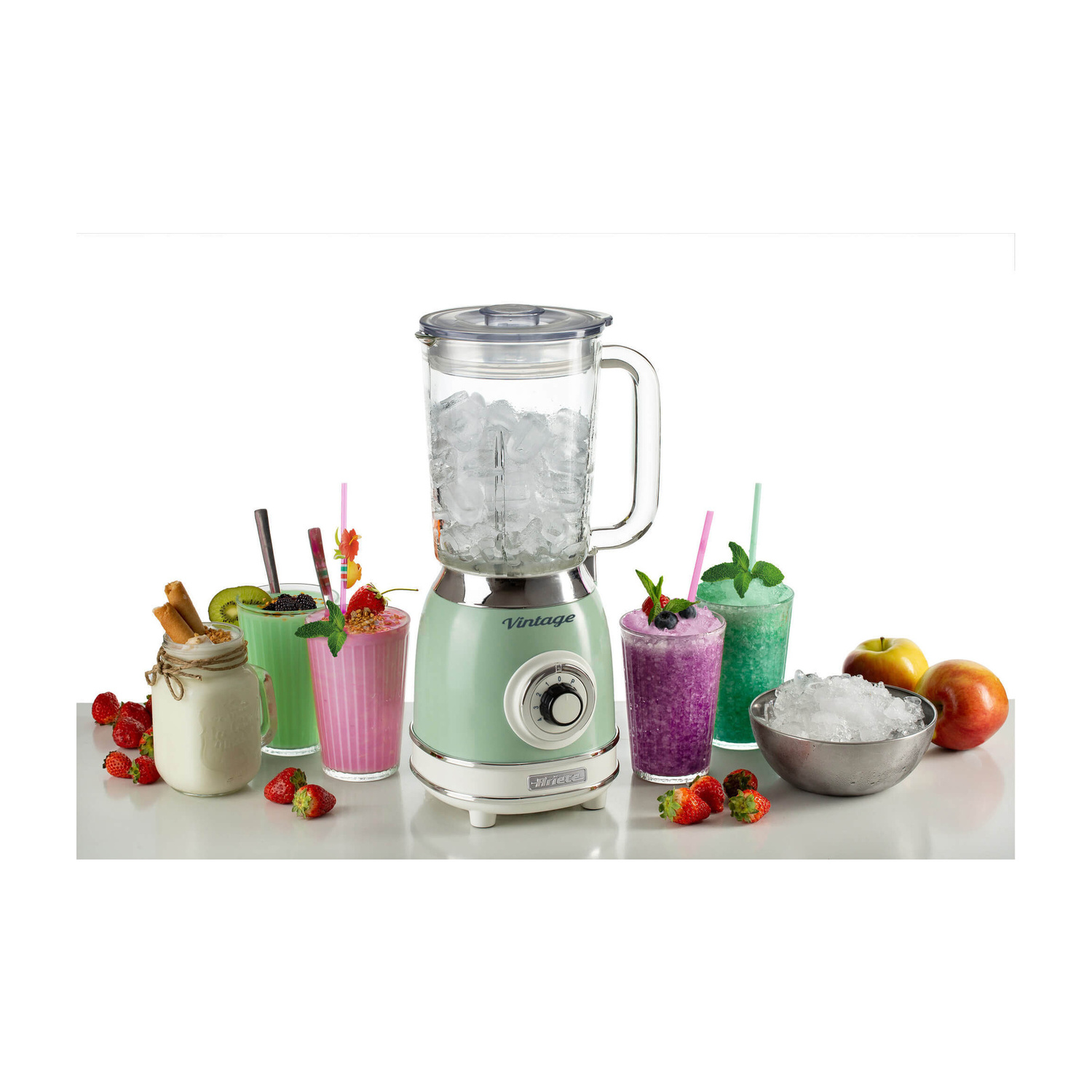 FRULLATORE ARIETE FRULLATORE VINTAGE, Potenza 1000 W, Caraffa da 1.5 l, 4 velocità, Vetro, 4 Lame in acciaio inox, VERDE