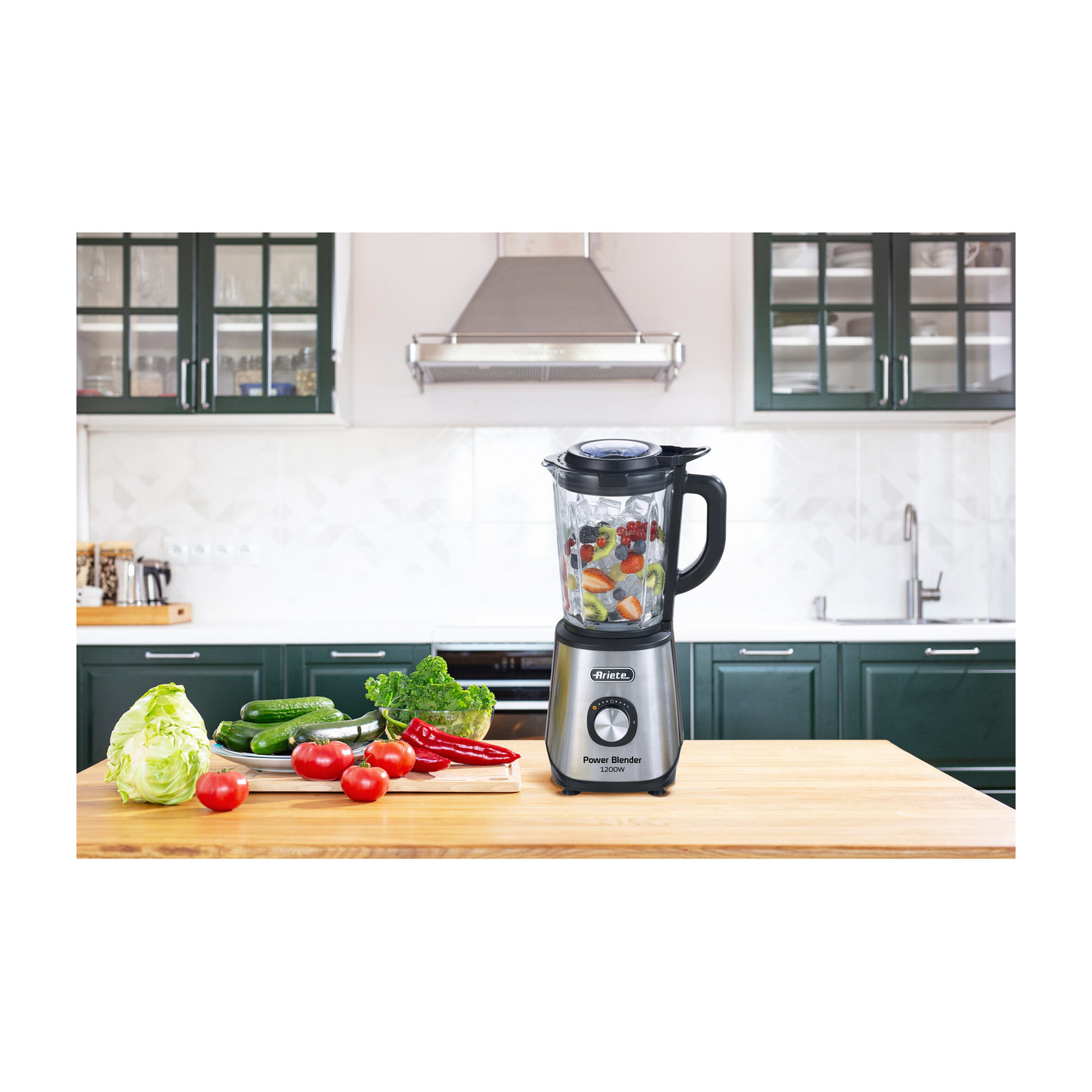 FRULLATORE ARIETE POWER BLENDER, Potenza 1200 W, Caraffa da 1.5 l, 2 velocità, Vetro, Acciao inox, NERO/METALLO