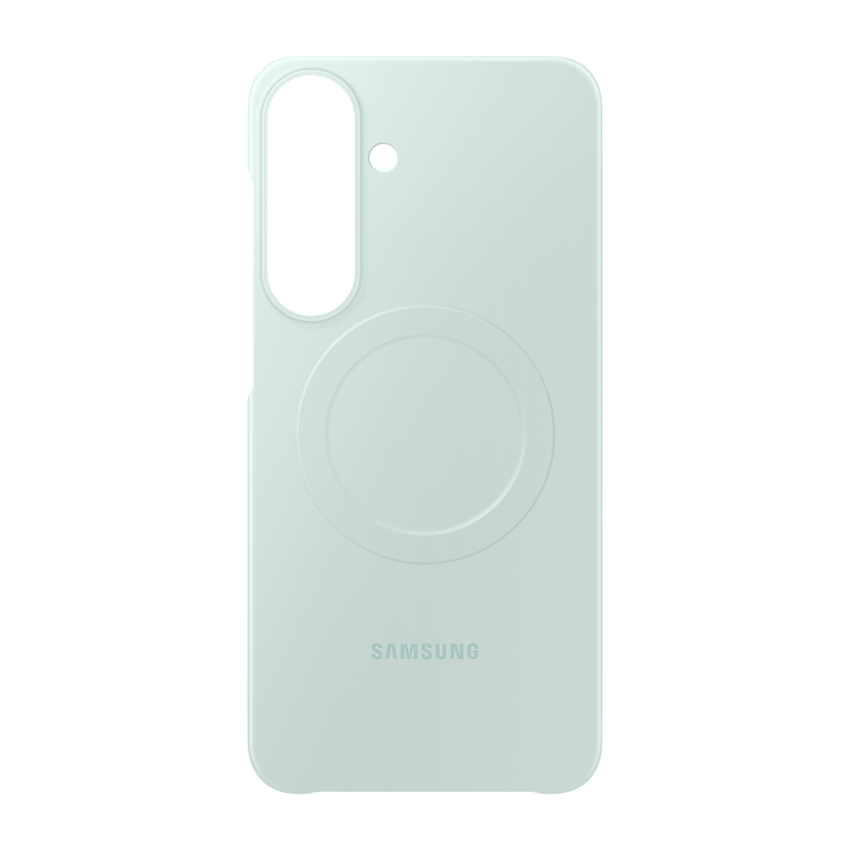 Kamera kesikli ve dairesel desenli açık yeşil Samsung akıllı telefon kılıfı.