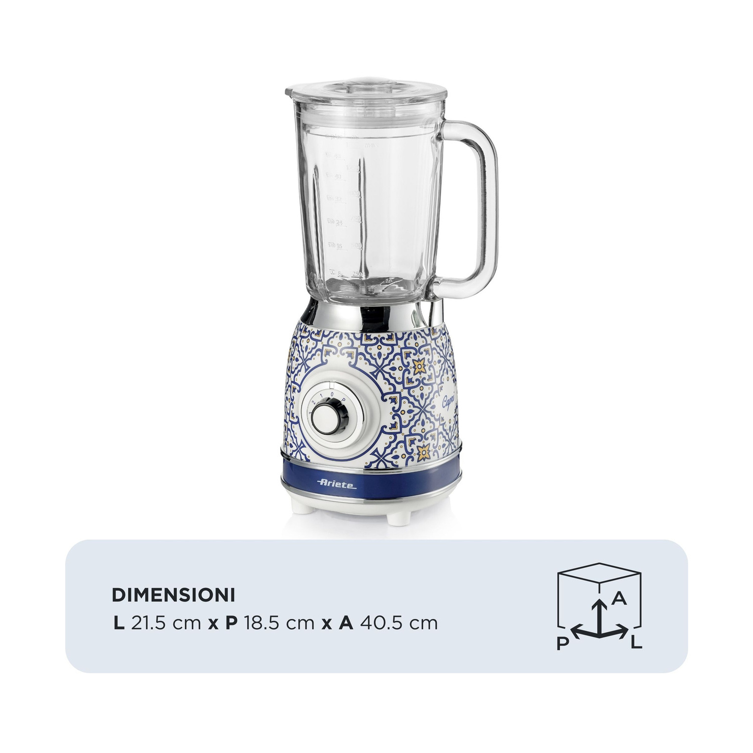 FRULLATORE ARIETE FRULLATORE CAPRI, Potenza 1000 W, Caraffa da 1.5 l, 4 velocità, Glass, Stainless steel, MULTICOLORE