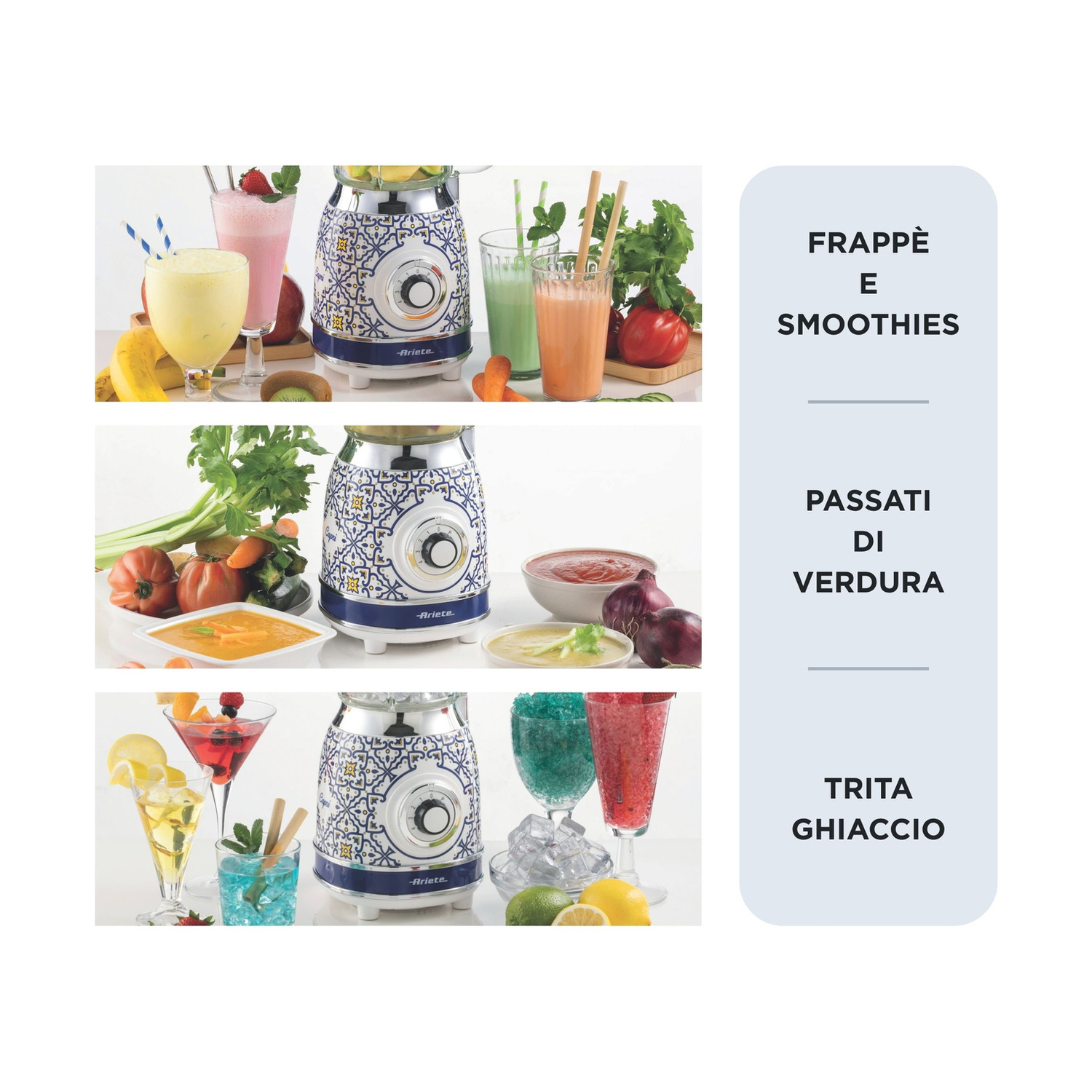 FRULLATORE ARIETE FRULLATORE CAPRI, Potenza 1000 W, Caraffa da 1.5 l, 4 velocità, Glass, Stainless steel, MULTICOLORE