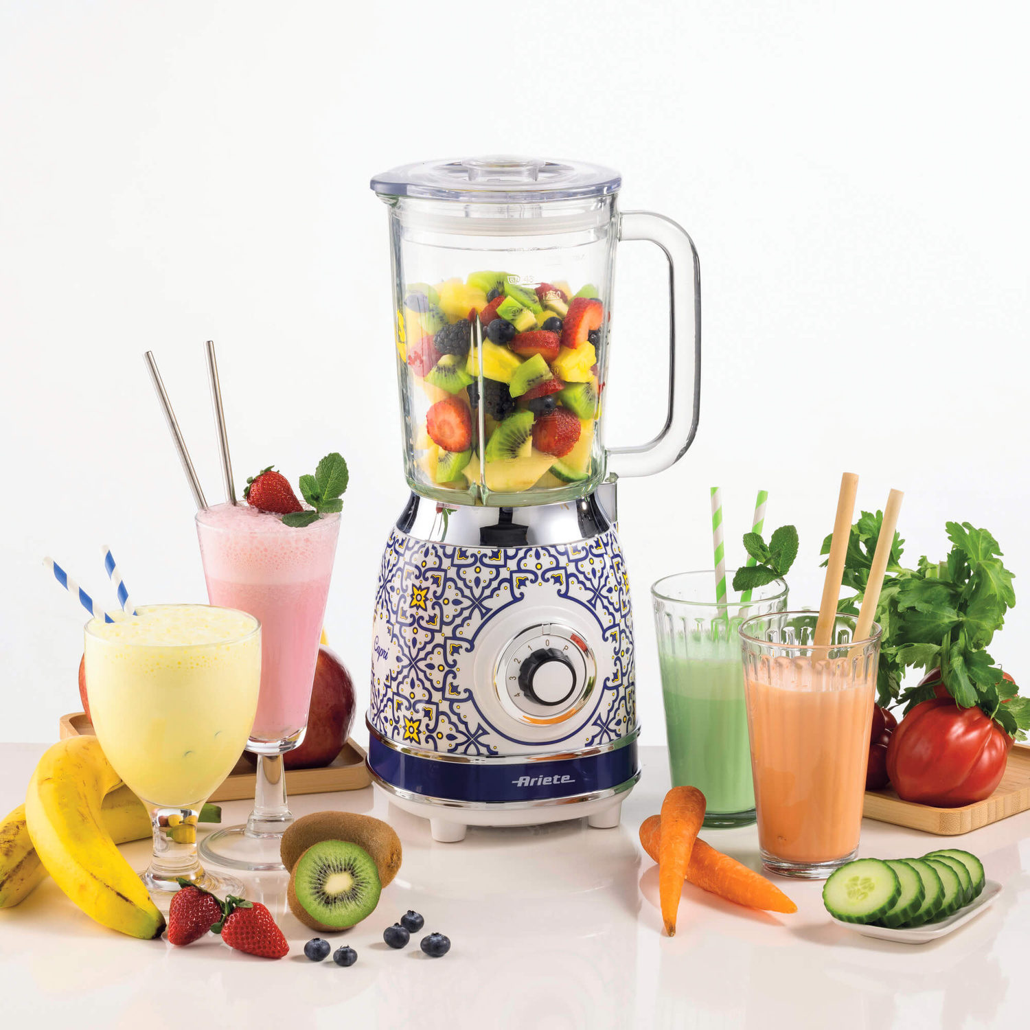 FRULLATORE ARIETE FRULLATORE CAPRI, Potenza 1000 W, Caraffa da 1.5 l, 4 velocità, Glass, Stainless steel, MULTICOLORE
