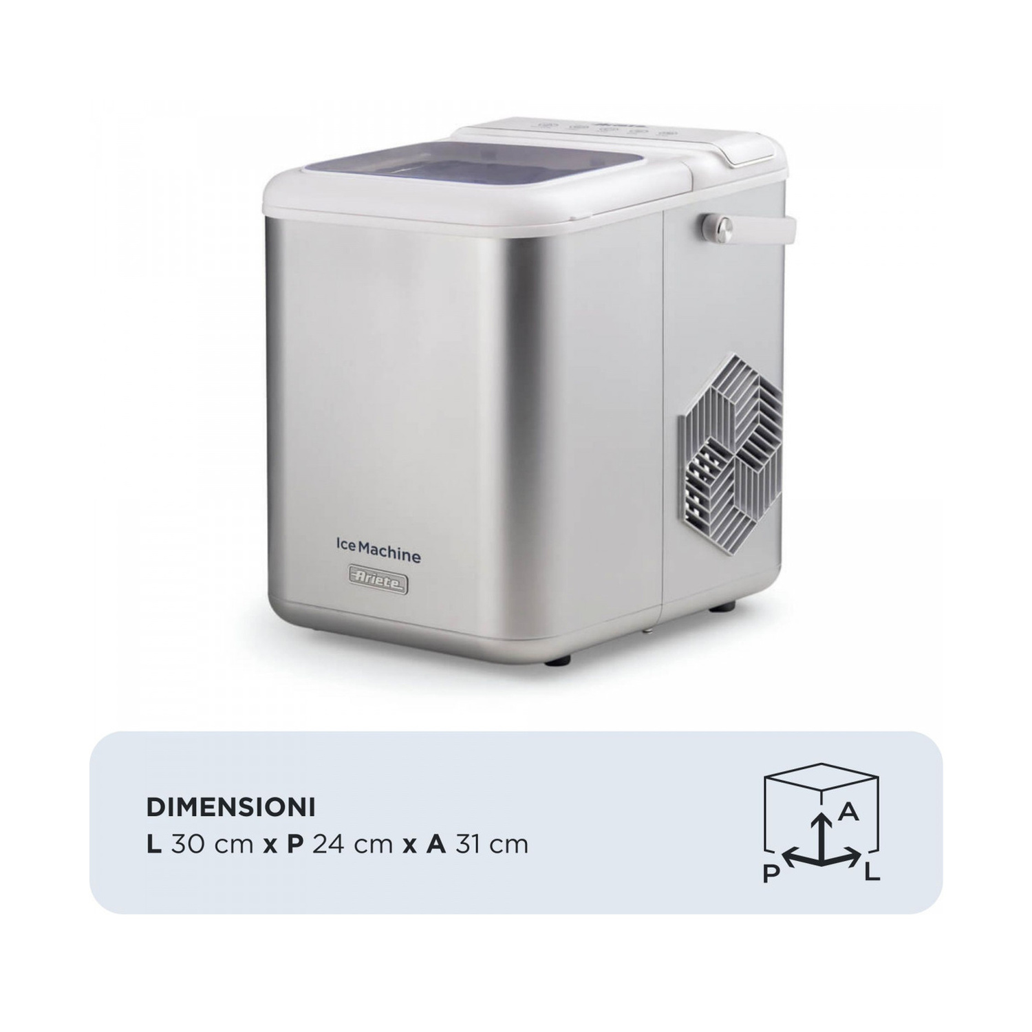 MACCHINA PER IL GHIACCIO  ARIETE ICE MAKER, Potenza massima 170 W, Recipiente da 1,4 l, 1 velocità, Coperchio trasparente, SILVER