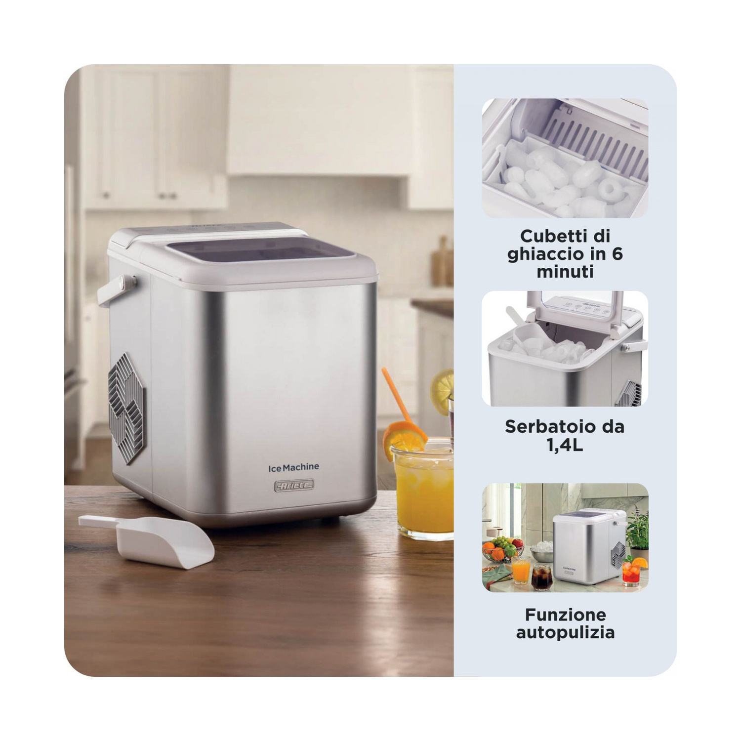 MACCHINA PER IL GHIACCIO  ARIETE ICE MAKER, Potenza massima 170 W, Recipiente da 1,4 l, 1 velocità, Coperchio trasparente, SILVER