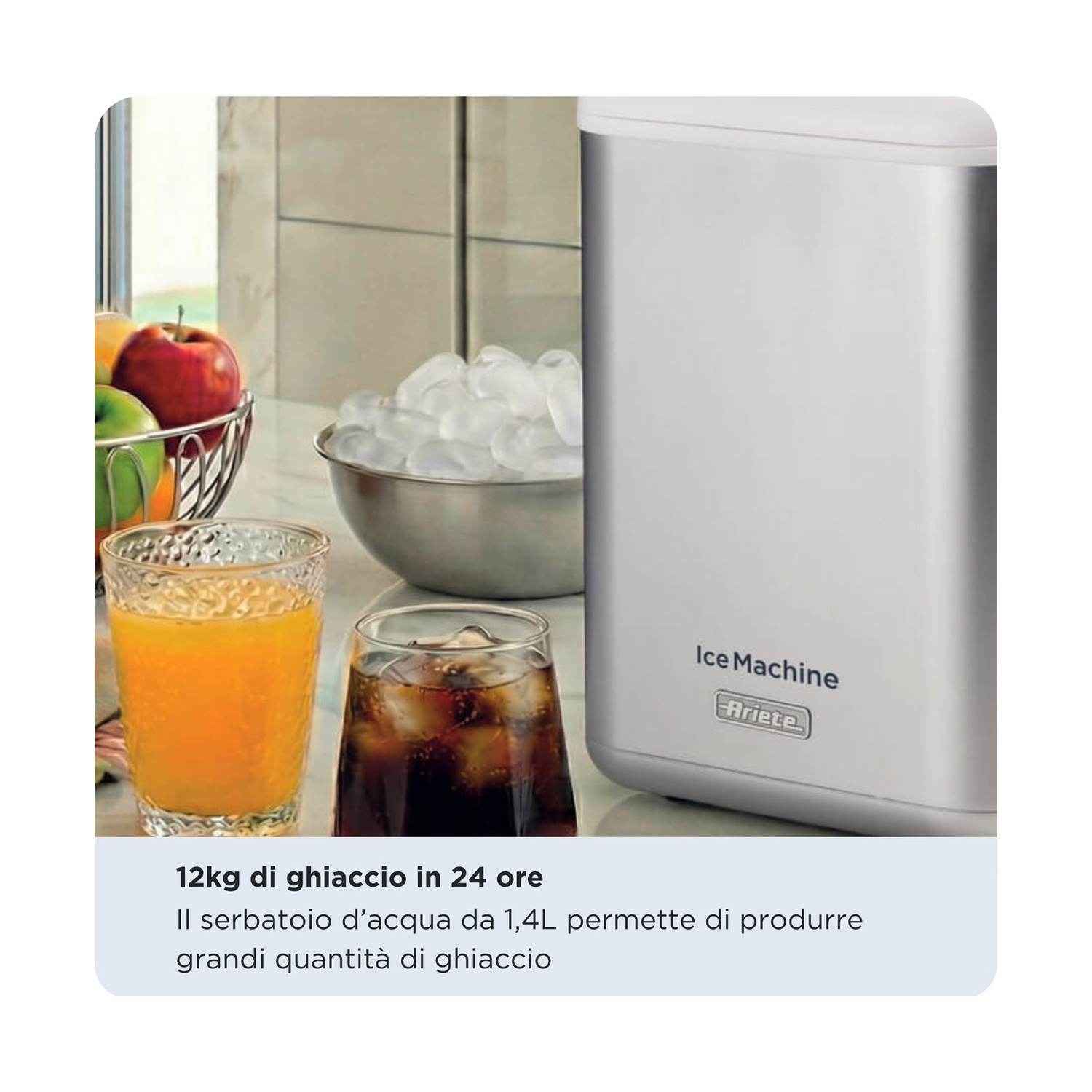 MACCHINA PER IL GHIACCIO  ARIETE ICE MAKER, Potenza massima 170 W, Recipiente da 1,4 l, 1 velocità, Coperchio trasparente, SILVER