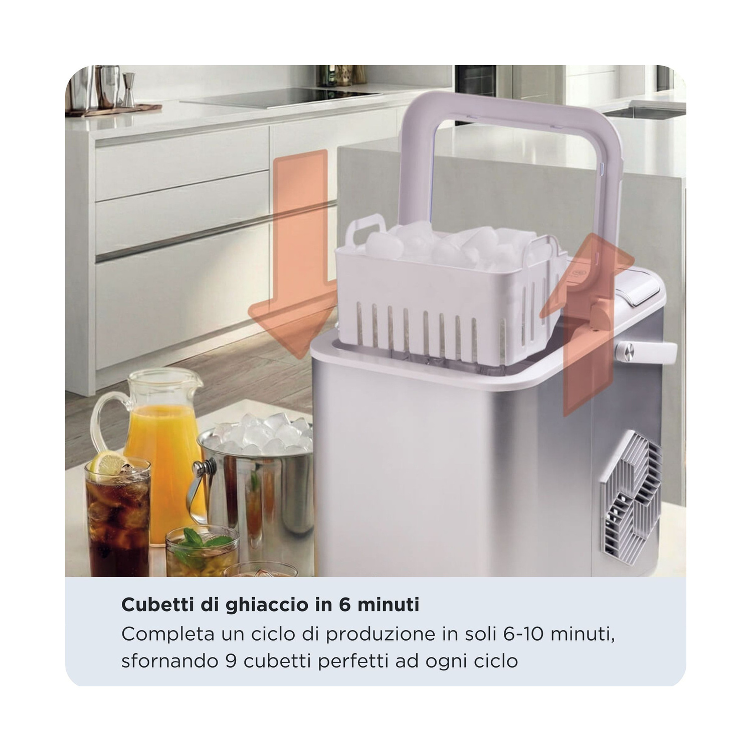 MACCHINA PER IL GHIACCIO  ARIETE ICE MAKER, Potenza massima 170 W, Recipiente da 1,4 l, 1 velocità, Coperchio trasparente, SILVER