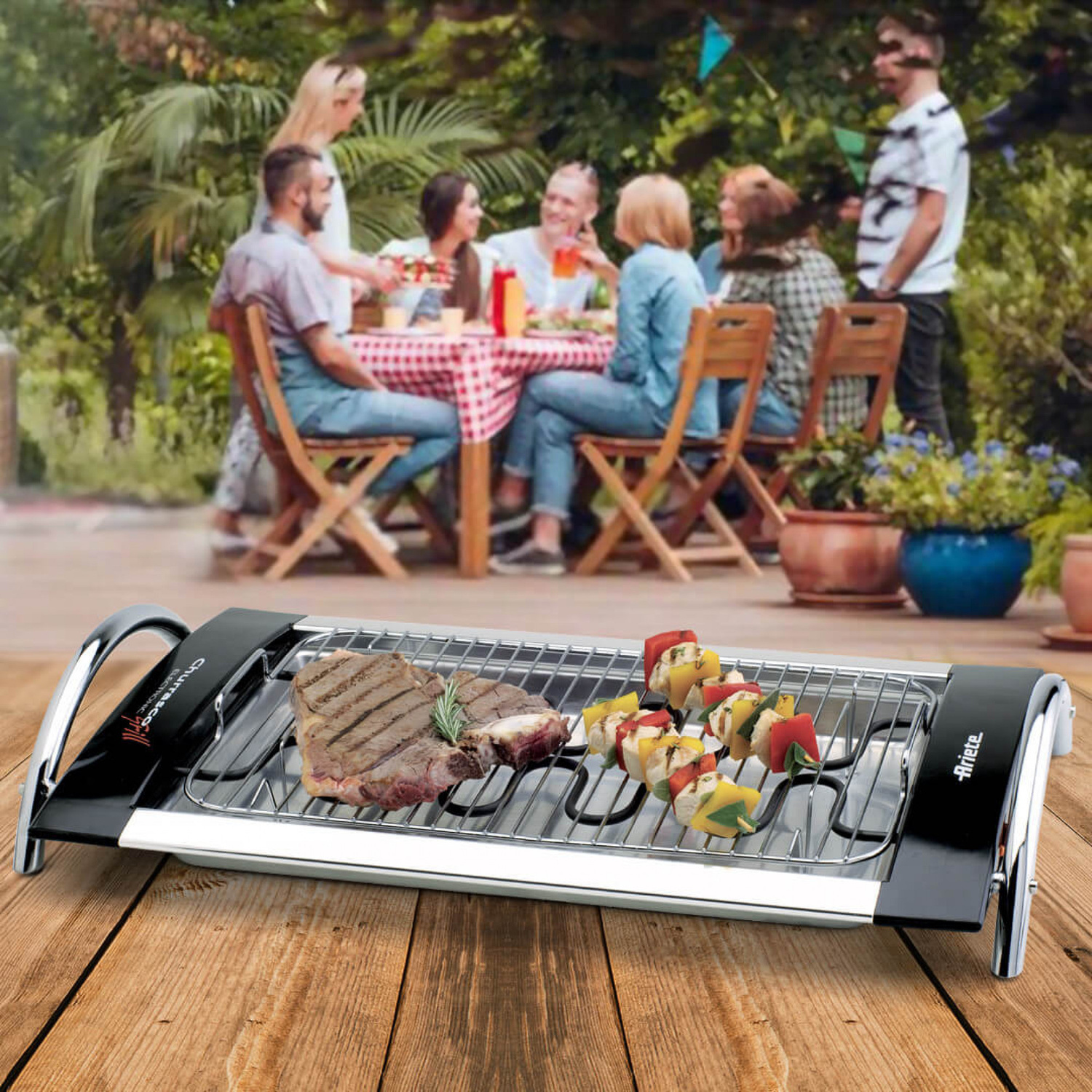 Barbecue ARIETE GRIGLIA ELETTRICA, Elettrico, Potenza 2000 W, Nr. bruciatori 2, Griglia da 44 x 27 cm, Acciaio, Contenitore per trattenere liquido e grasso, Silver