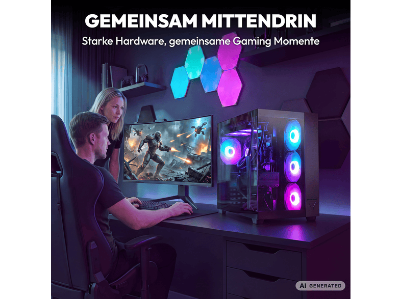 ERAZER Tank X15 (MD 340128) Gaming PC, AMD Ryzen™ 7 7800X3D Prozessor (96 MB Cache, bis zu 5 GHz), 32 GB RAM, 1000 GB SSD, GeForce RTX™ 5060 Ti, Windows 11 Home, Schwarz — Foto 3 von 5