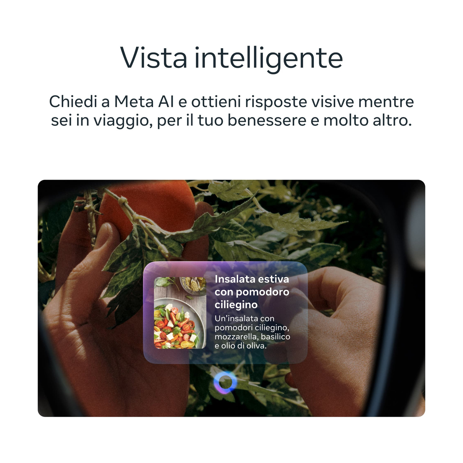 Interfaccia vista intelligente con riconoscimento IA di un'insalata.