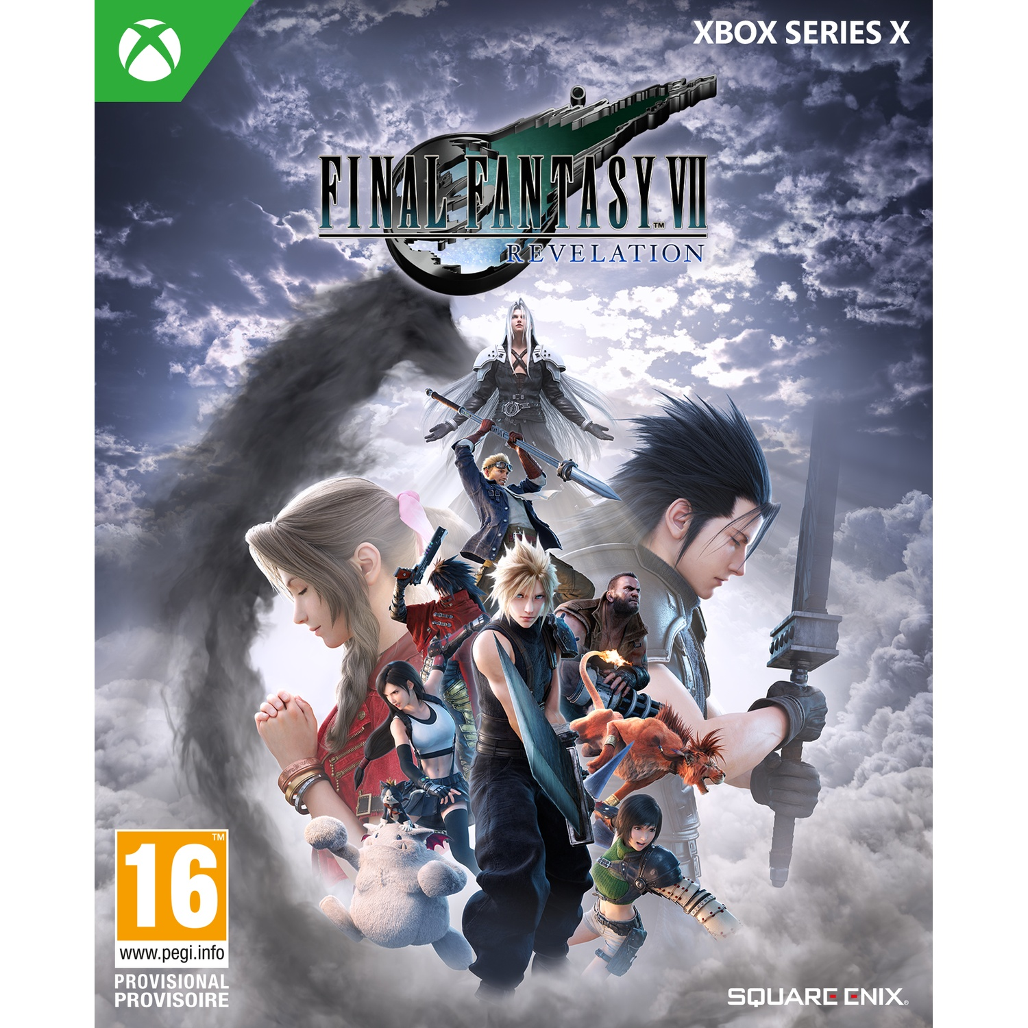 Jaquette Xbox Series X de Final Fantasy VII Revelation avec des personnages.