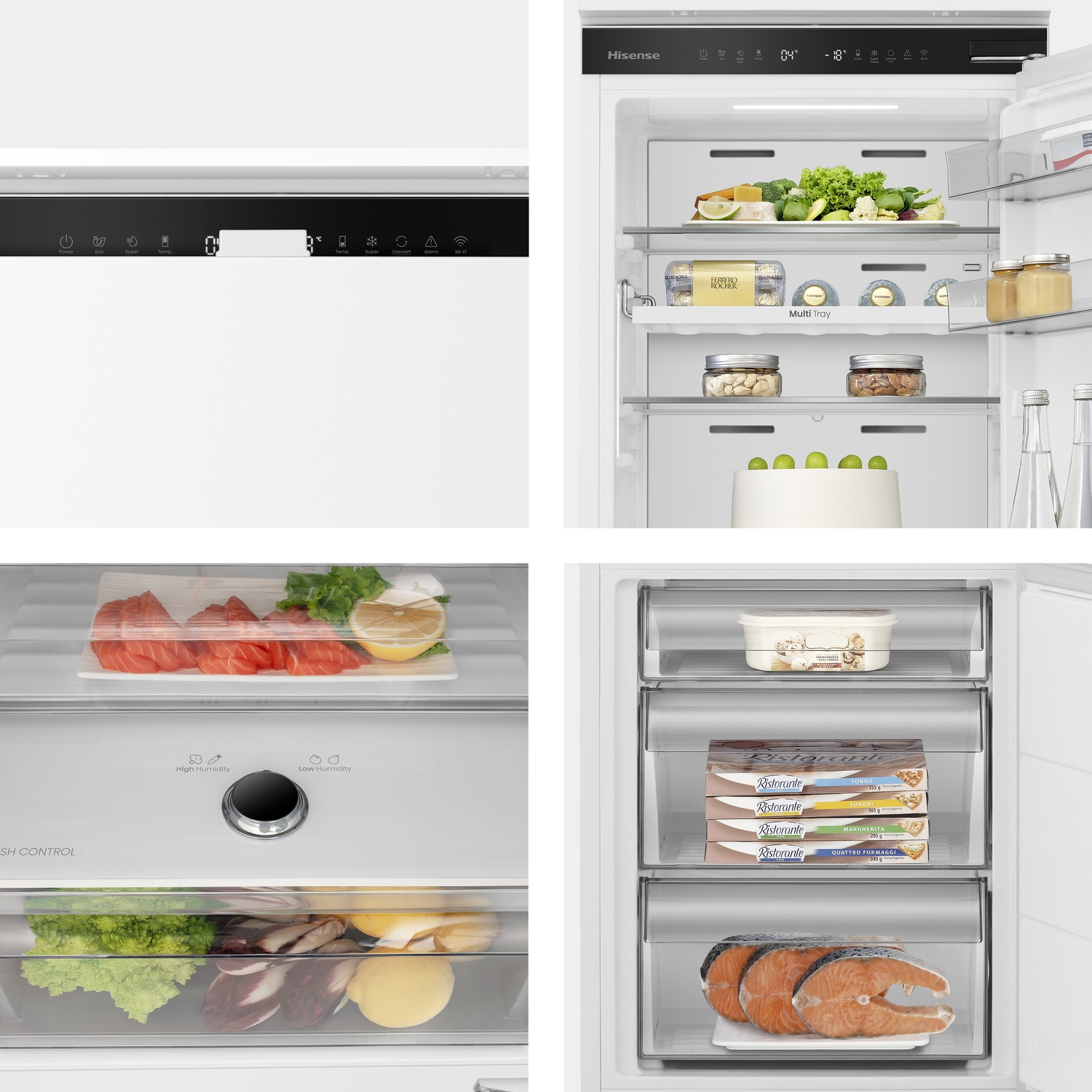 FRIGORIFERO DA INCASSO HISENSE RB3B250SEWE1, Capacità netta totale 252 l, Rumorosità: 35 dB(A), 2 ripiani, Dimensioni: L 54 cm A 177,2 cm P 54,5 cm, Bianco, Classe E