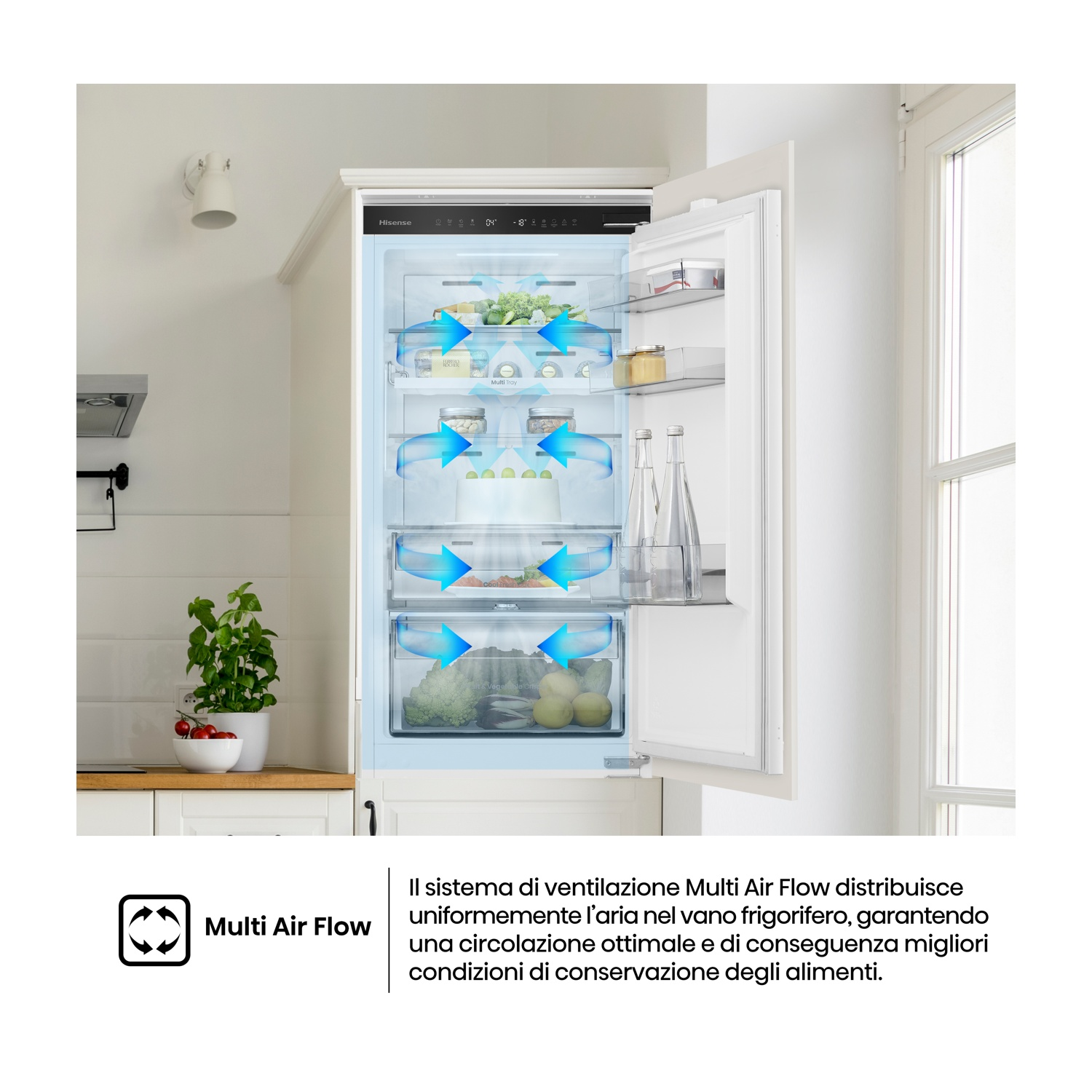 FRIGORIFERO DA INCASSO HISENSE RB3B250SEWE1, Capacità netta totale 252 l, Rumorosità: 35 dB(A), 2 ripiani, Dimensioni: L 54 cm A 177,2 cm P 54,5 cm, Bianco, Classe E