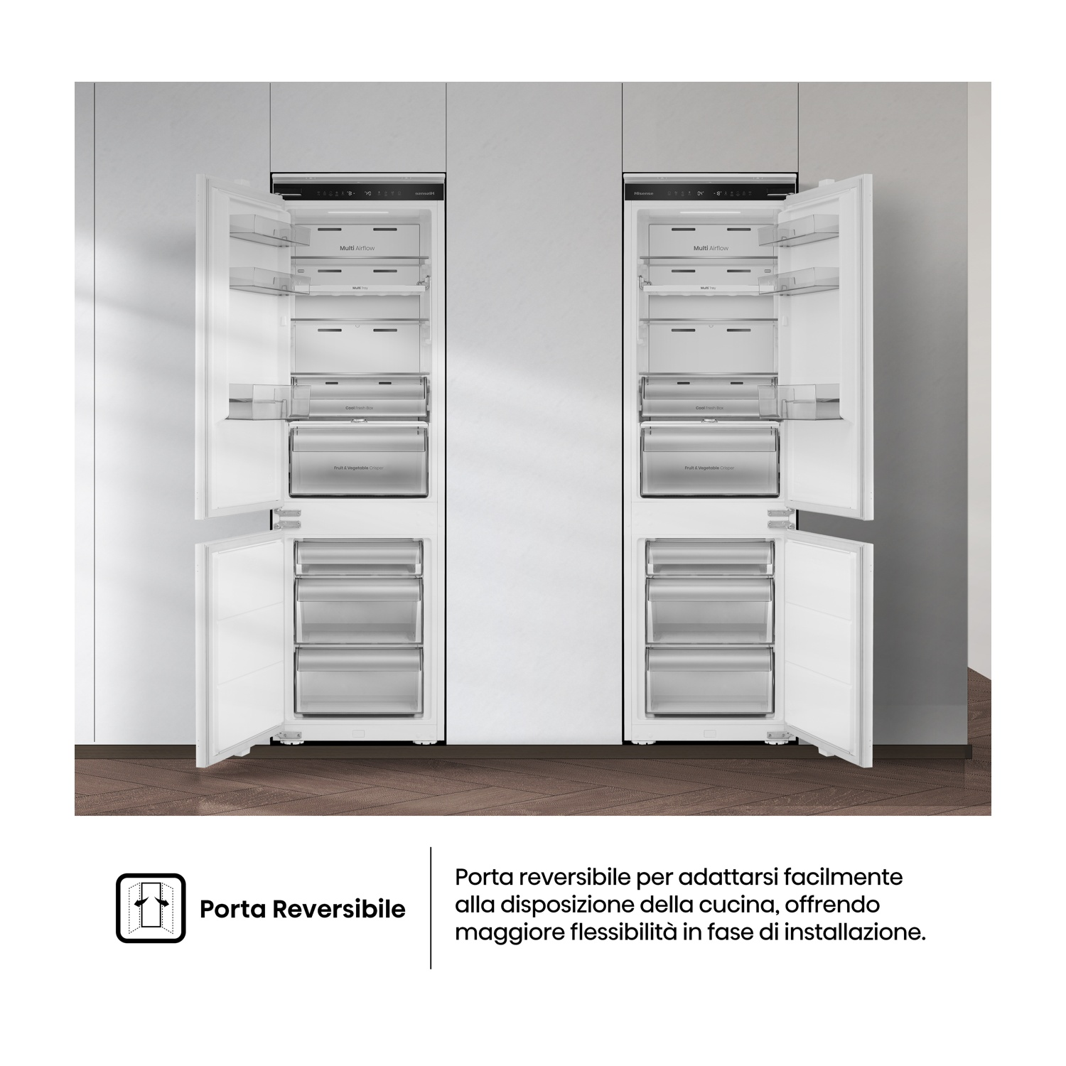 FRIGORIFERO DA INCASSO HISENSE RB3B250SEWE1, Capacità netta totale 252 l, Rumorosità: 35 dB(A), 2 ripiani, Dimensioni: L 54 cm A 177,2 cm P 54,5 cm, Bianco, Classe E