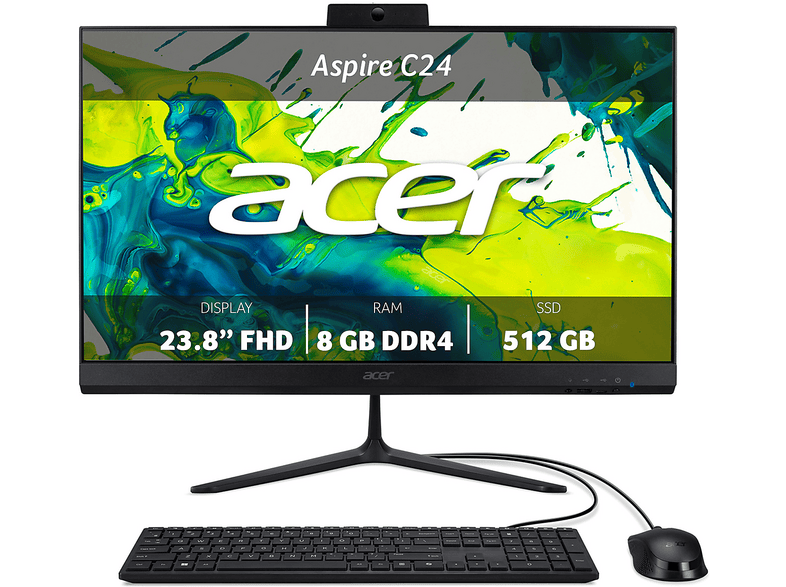 ACER Aspire C24B-GCZN AIO, 23,8 ", AMD Ryzen35400U, RAM 8 GB, 512 Nero, LCD, Windows 11 Home
