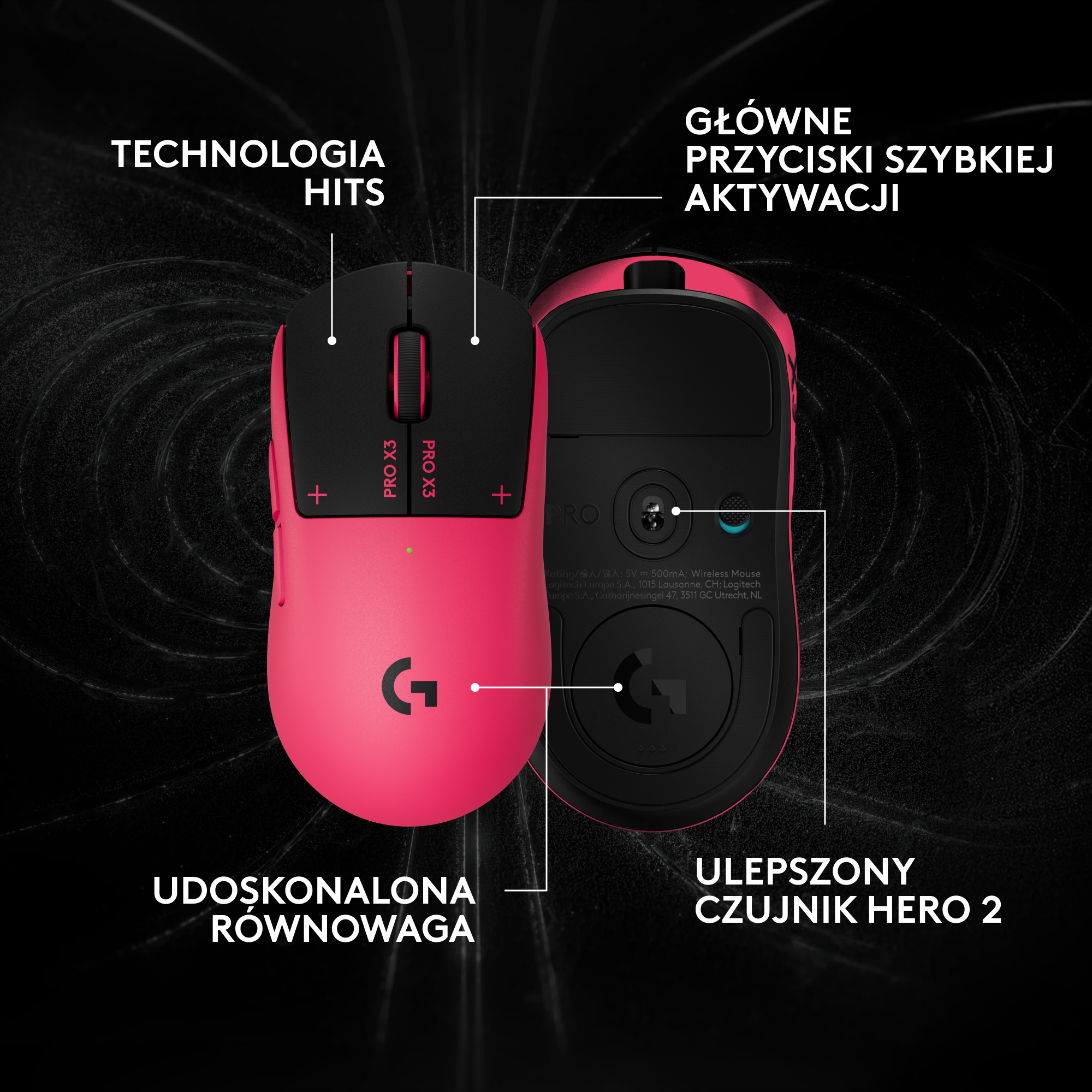 Mysz LOGITECH Pro X3 Superstrike Różowy