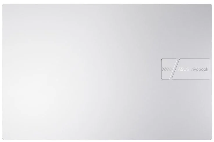 Egy ASUS Vivobook laptop ezüst színű fedele, jobb oldalon logóval.