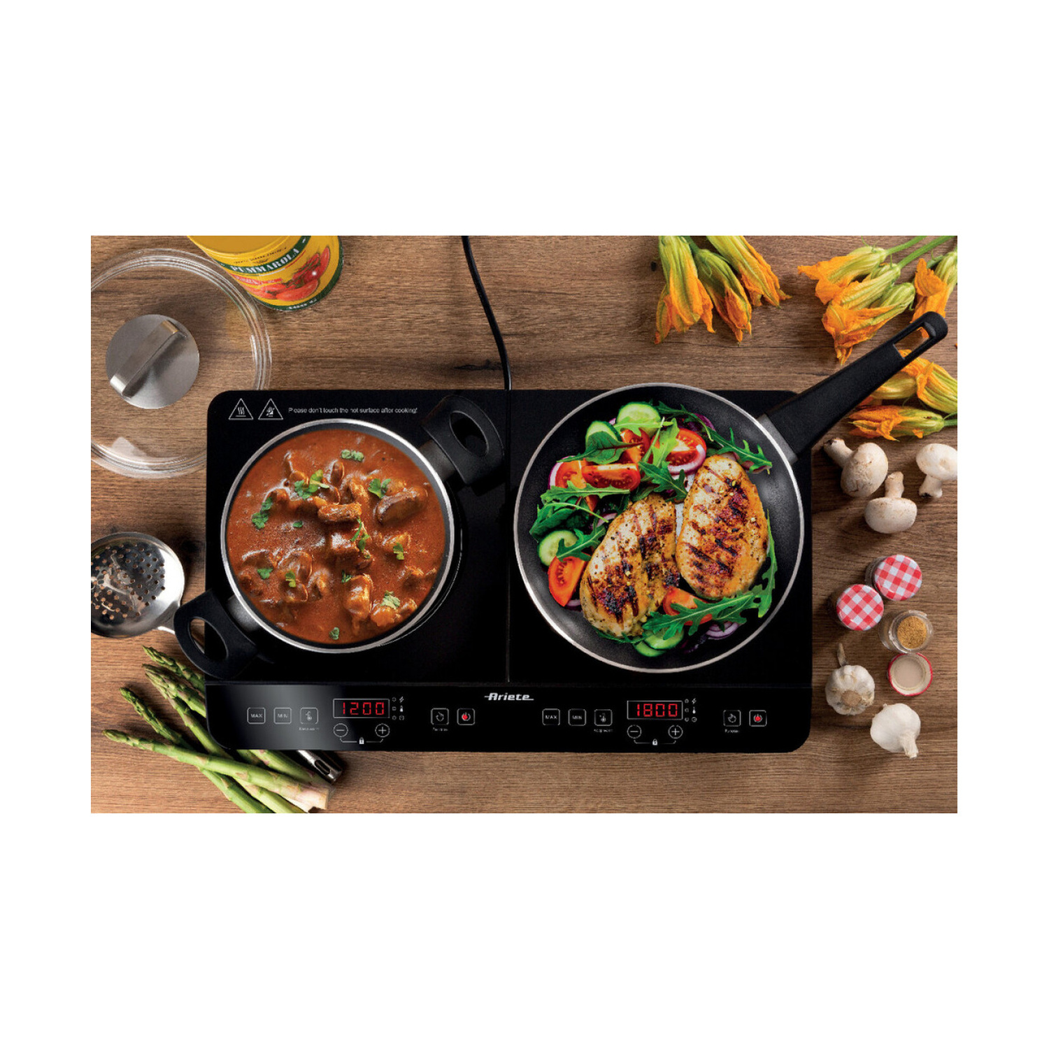 PIASTRA A INDUZIONE ARIETE PIASTRA INDUZIONE DOPPIA, Assorbimento potenza 3500 W, Zone di cottura 2, Dimensione prima piastra di cottura 27 mm, Nero