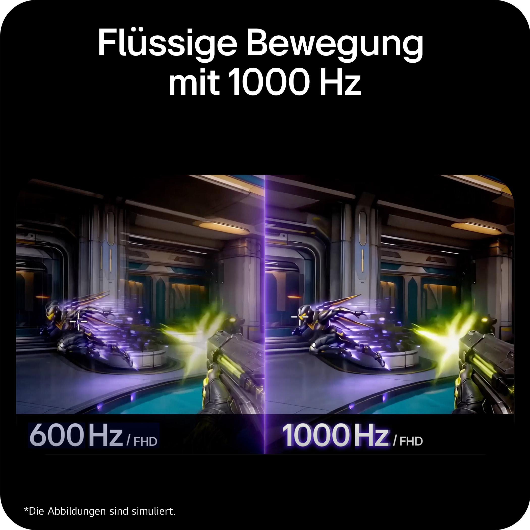 Vergleich von 600 Hz und 1000 Hz in einem Videospiel, das flüssigere Bewegungen bei 1000 Hz zeigt.