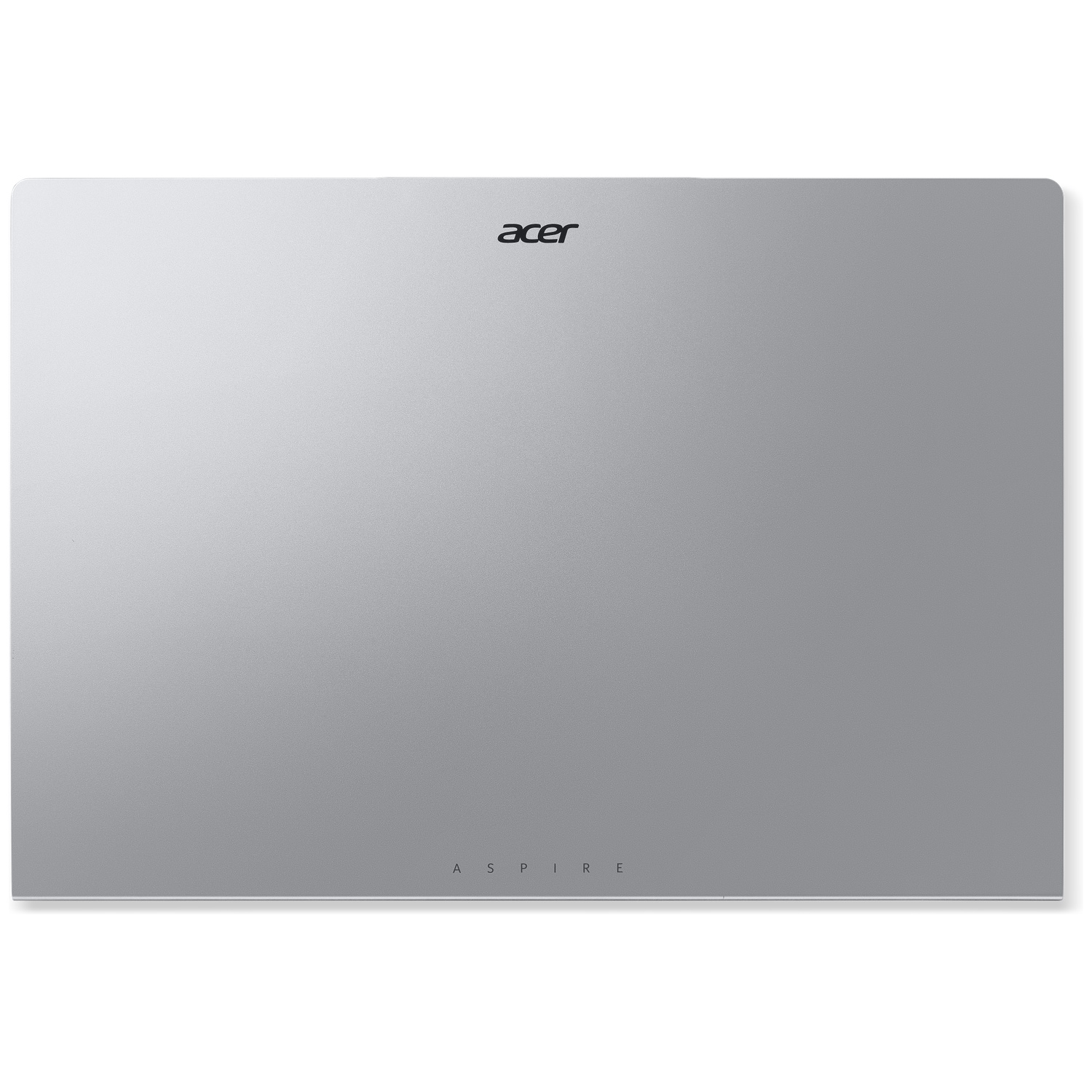 Le dessus argenté d'un ordinateur portable Acer Aspire fermé avec un logo noir.