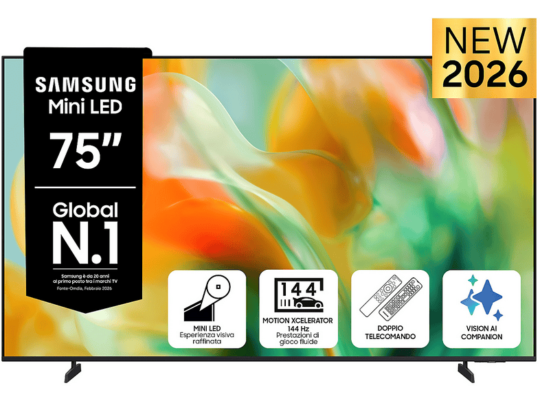 SAMSUNG Mini LED AI TV 75" UE75M80HAUXZT 4K, Processore NQ4 Gen2, 4K Upscaling, Color Booster Pro, OTS Lite, Metal Stream Design, Vision Smart TV, 2026