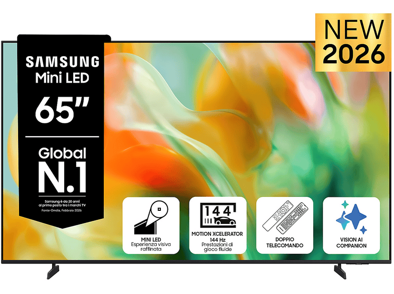 SAMSUNG Mini LED AI TV 65" UE65M80HAUXZT 4K, Processore NQ4 Gen2, 4K Upscaling, Color Booster Pro, OTS Lite, Metal Stream Design, Vision Smart TV, 2026