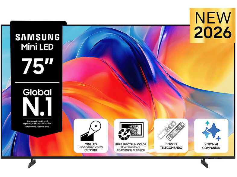 SAMSUNG Mini LED AI TV 75" UE75M70HAUXZT 4K, Processore 4K, 4K Upscaling, Color Booster, OTS Lite, Metal Stream Design, Vision Smart TV, 2026