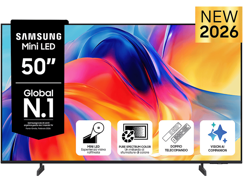 SAMSUNG Mini LED AI TV 50" UE50M70HAUXZT 4K, Processore 4K, 4K Upscaling, Color Booster, OTS Lite, Metal Stream Design, Vision Smart TV, 2026