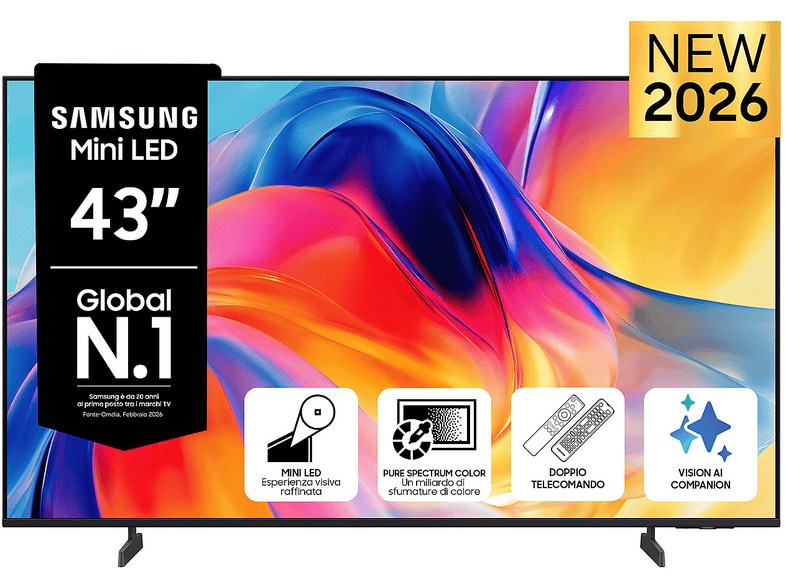 SAMSUNG Mini LED AI TV 43" UE43M70HAUXZT 4K, Processore 4K, 4K Upscaling, Color Booster, OTS Lite, Metal Stream Design, Vision Smart TV, 2026