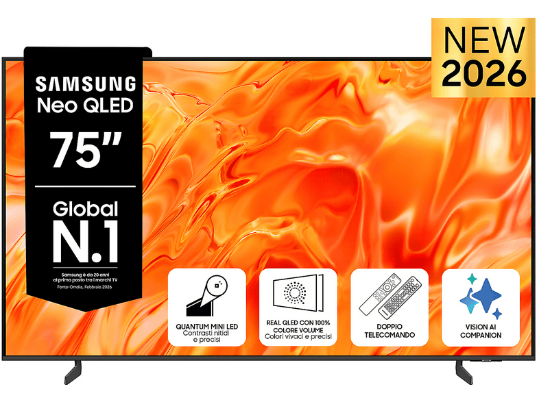 SAMSUNG Neo QLED AI TV 75" QE75QN70HAUXZT 4K, Processore NQ4 AI, 4K Upscaling, Customization, Motion Xcelerator, OTS Lite, Active Voice Amplifier, AirSlim Design, Vision Smart TV, 2026