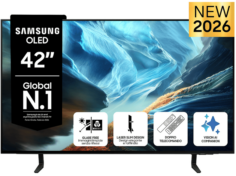 SAMSUNG OLED AI TV 42" QE42S90HAEXZT 4K, Processore NQ4 Gen3, 4K Upscaling Pro, Glare Free, HDR+, Motion Xcelerator 165Hz, Dolby Atmos & OTS Lite, Laser Slim Design, Vision Smart TV, 2026