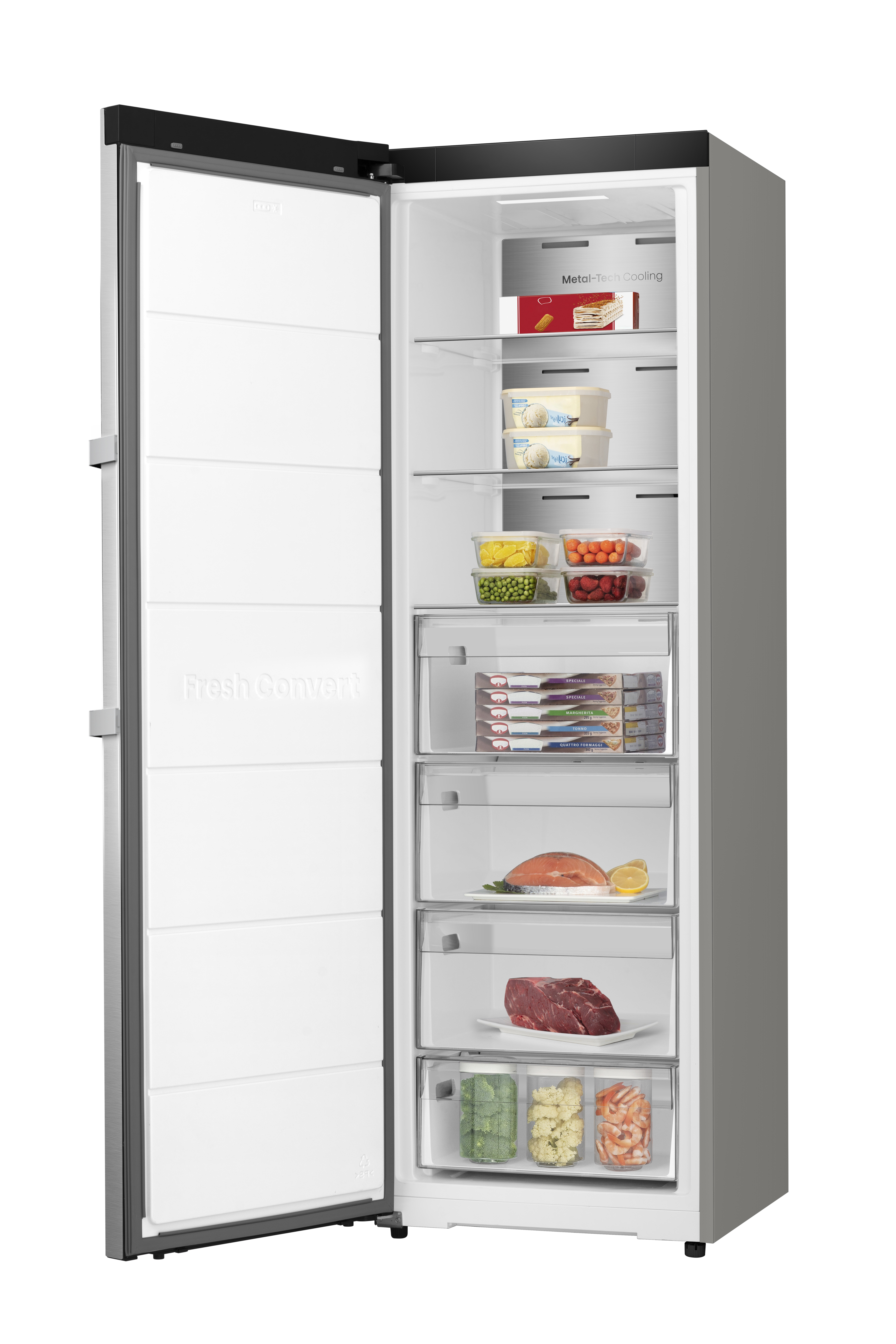 HISENSE FT3K310SAIE1 Gefrierschrank (E, 312 l, 1856 mm hoch, No Frost (verminderte Eisbildung),  Edelstahl-Optik)