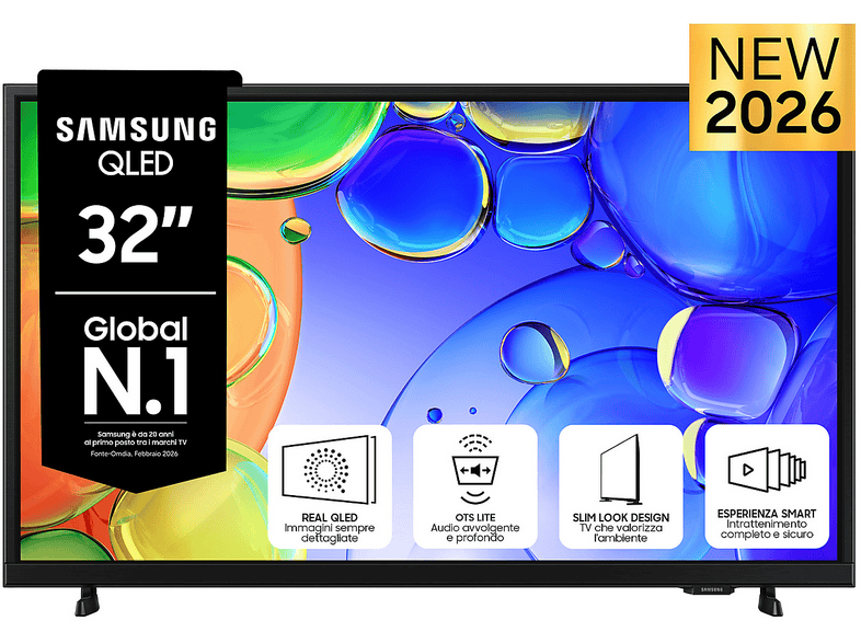 SAMSUNG QLED Smart TV 4K 32" QE32Q5FAAUXZT, Quantum HDR, Micro Dimming Pro, Contrast Enhancer, OTS Lite, Q-Symphony, Slim Look Design, 2025