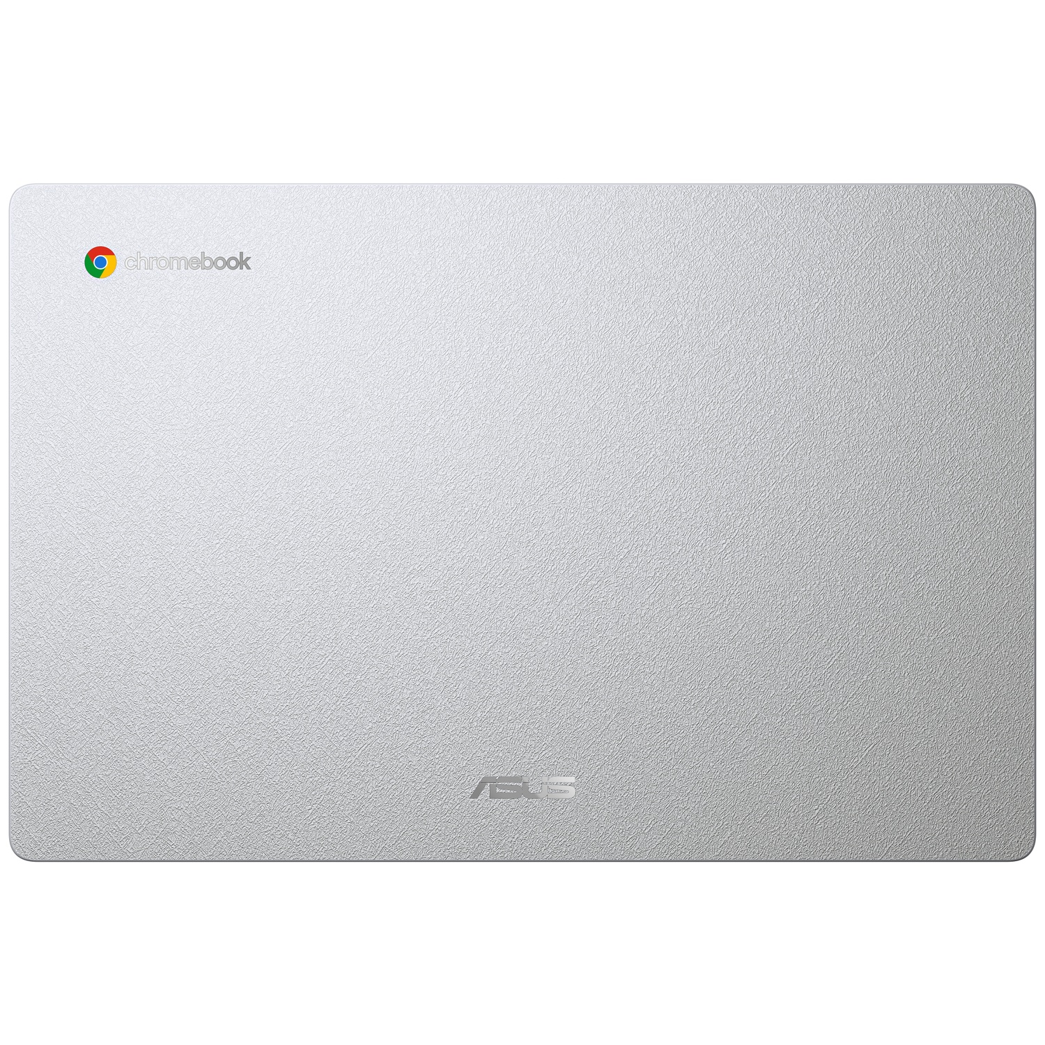 Couvercle supérieur argenté d'un ASUS Chromebook avec logo.