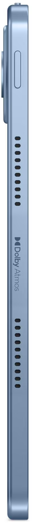 Egy világoskék táblagép oldalsó nézete hangszóróráccsal, bekapcsológombbal és Dolby Atmos logóval.