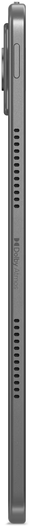Egy szürke táblagép oldalsó nézete hangszórókkal, gombokkal és Dolby Atmos logóval.