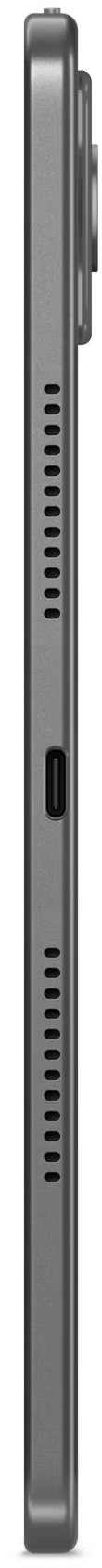 Egy szürke okostelefon oldalszögből, hangszórókkal, USB-C porttal és kameraszigettel.