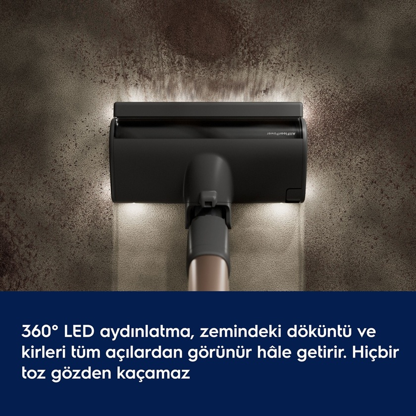 Kirli bir zeminde LED aydınlatmalı elektrikli süpürge başlığı.