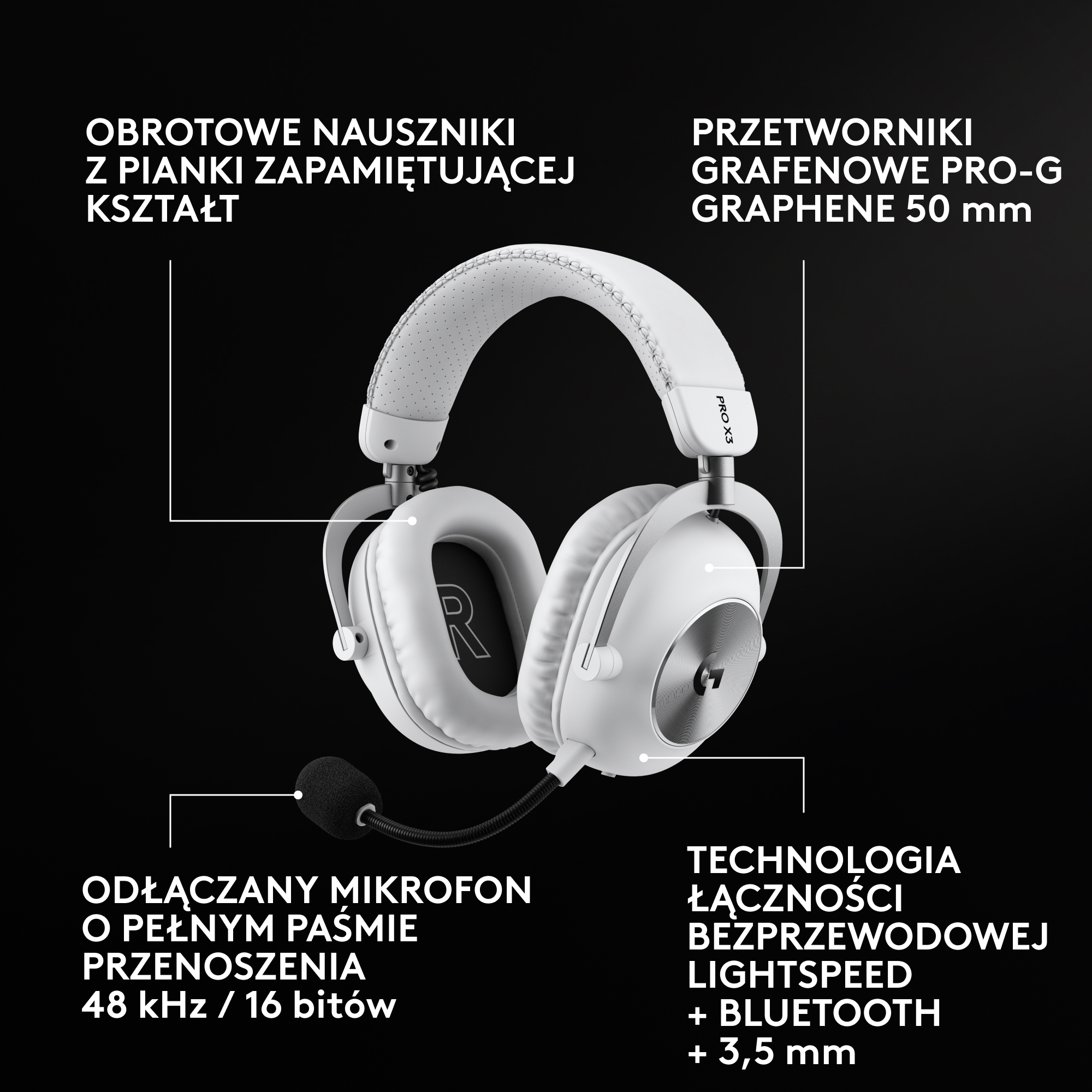 Słuchawki LOGITECH Pro X3 Lightspeed Biały