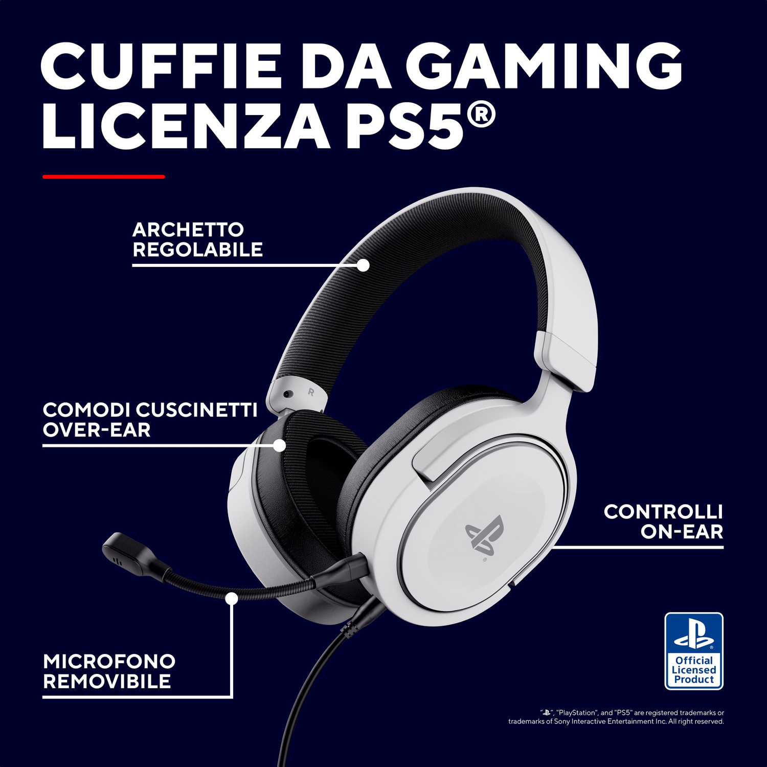 TRUST GXT498W FORTA HEADSET PS5 CUFFIE, White/Black