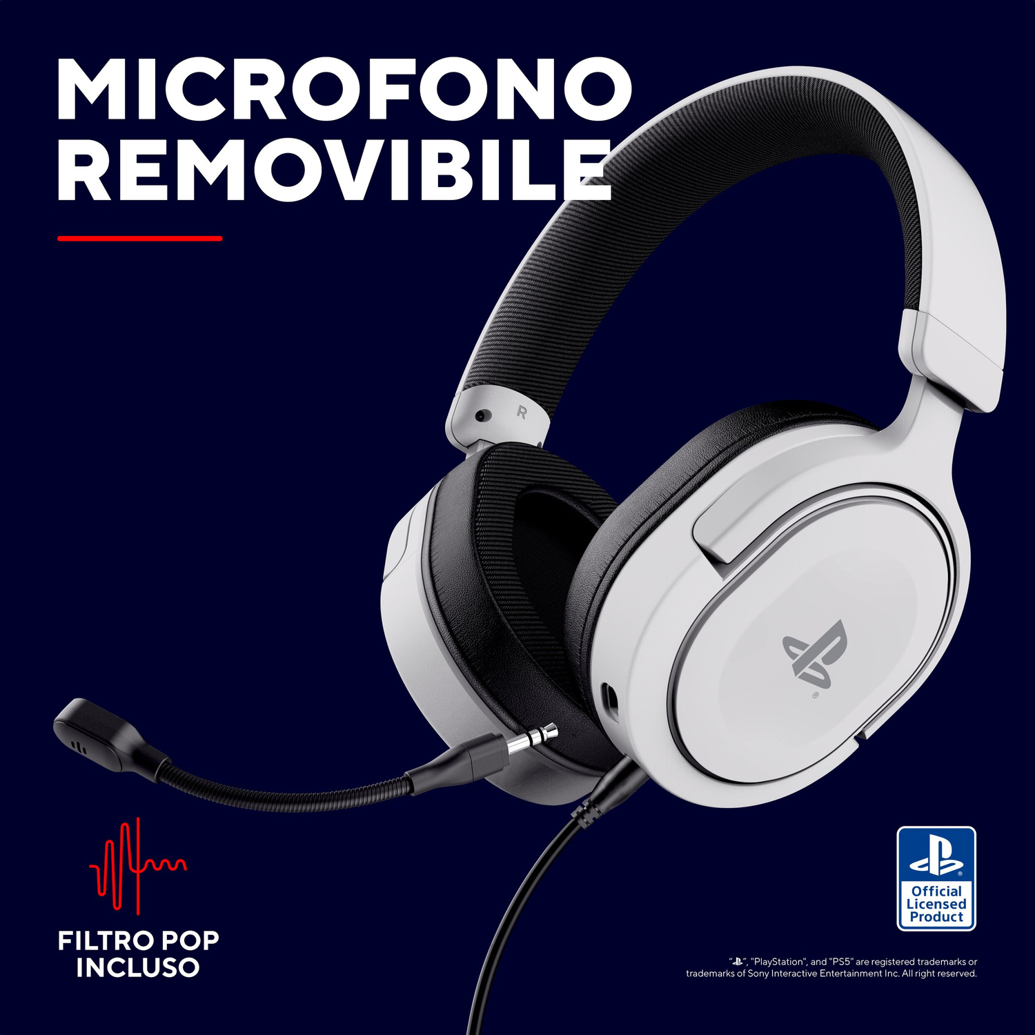 TRUST GXT498W FORTA HEADSET PS5 CUFFIE, White/Black