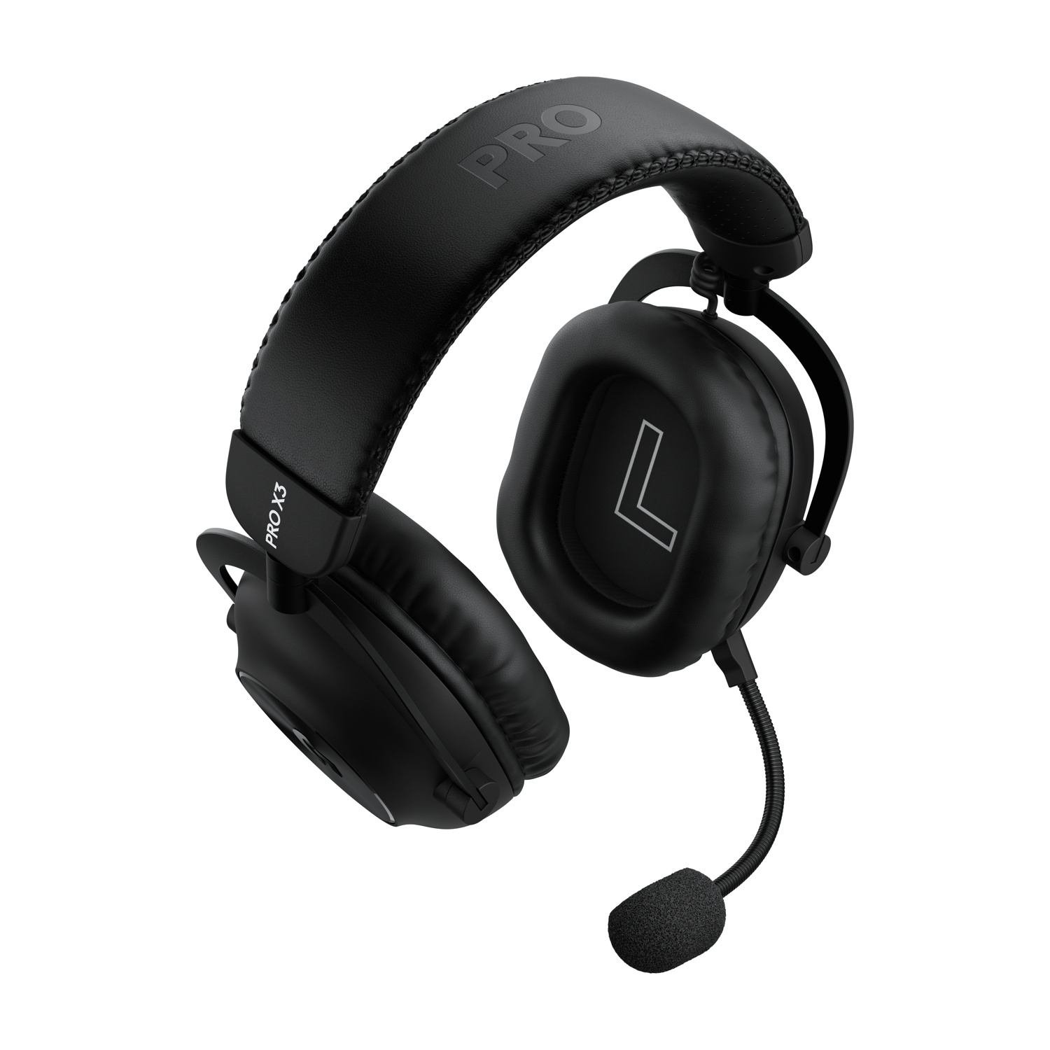 Cuffie da gioco nere over-ear con microfono rimovibile e la scritta PRO sull'archetto.