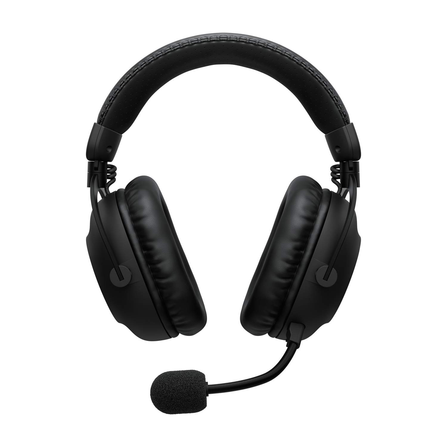 Cuffie over-ear nere con archetto imbottito, morbidi cuscinetti auricolari e braccio del microfono flessibile.