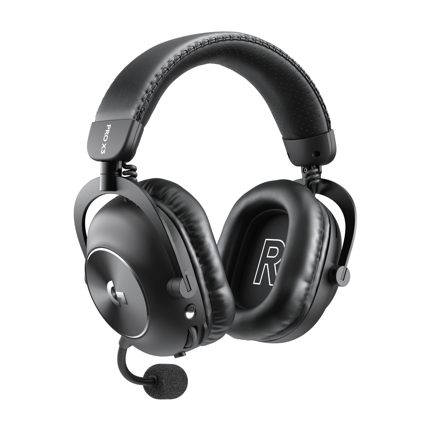 Cuffie gaming over-ear nere con microfono staccabile, archetto imbottito e padiglioni auricolari grandi su sfondo bianco.