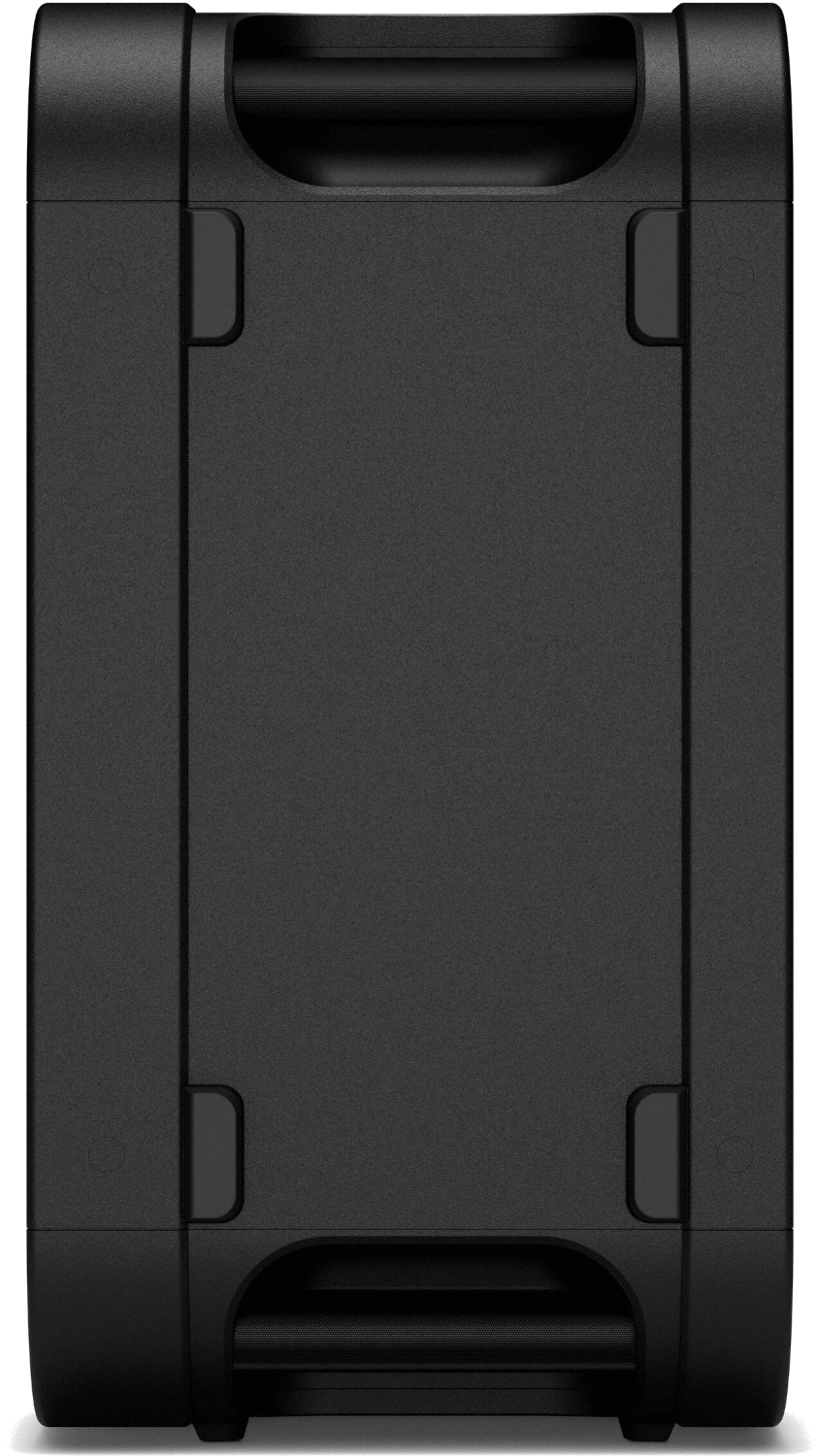 A matte black device with integrated handles and smooth edges, centered on a white background.